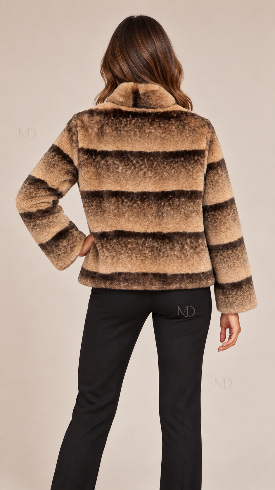 Sabine Faux Chinchilla Coat — Chocolate Brown model back