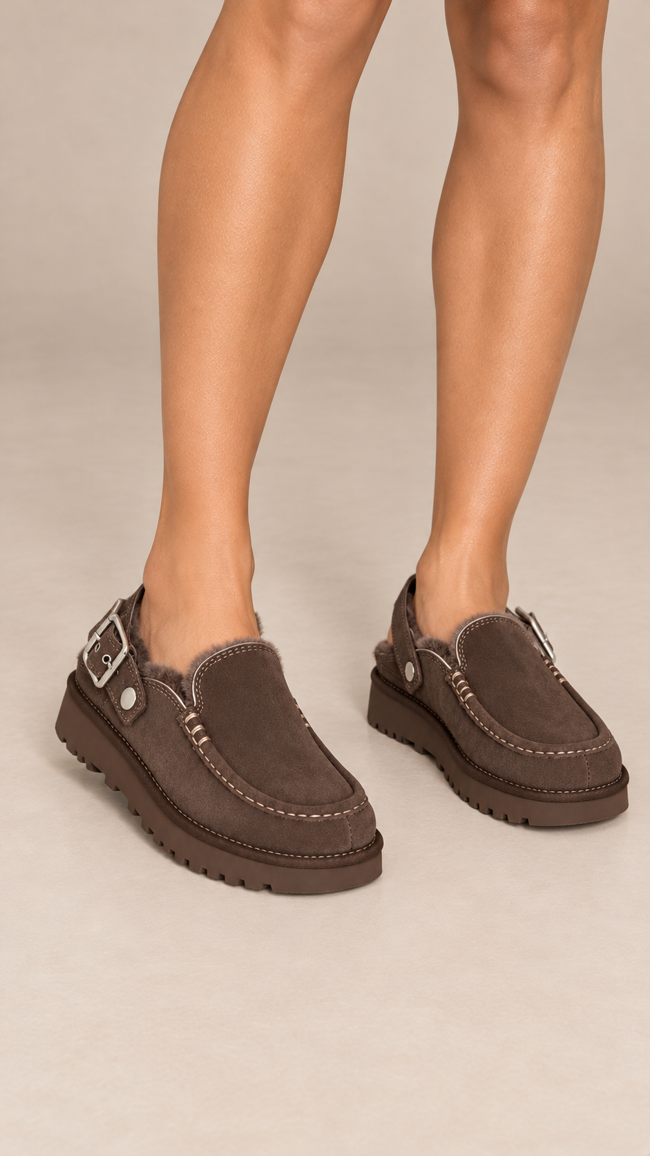 Amalia Moc-Stitch Clog — Chocolate worn closeup