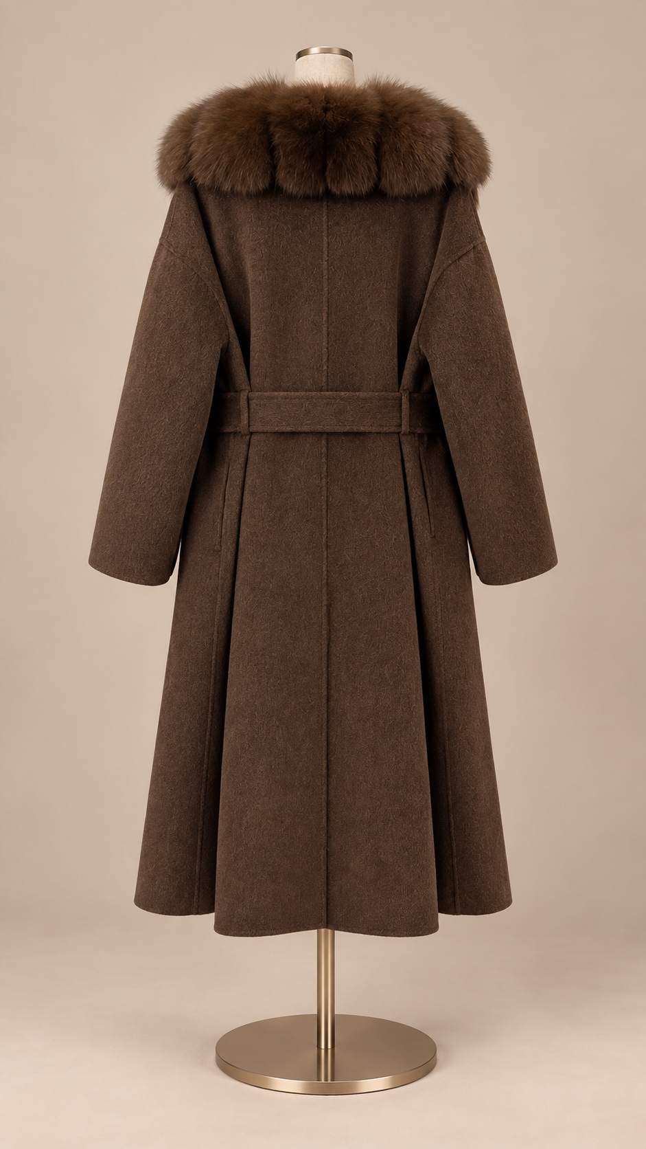 Seraphine Fur Collar Coat — Coffee mannequin back