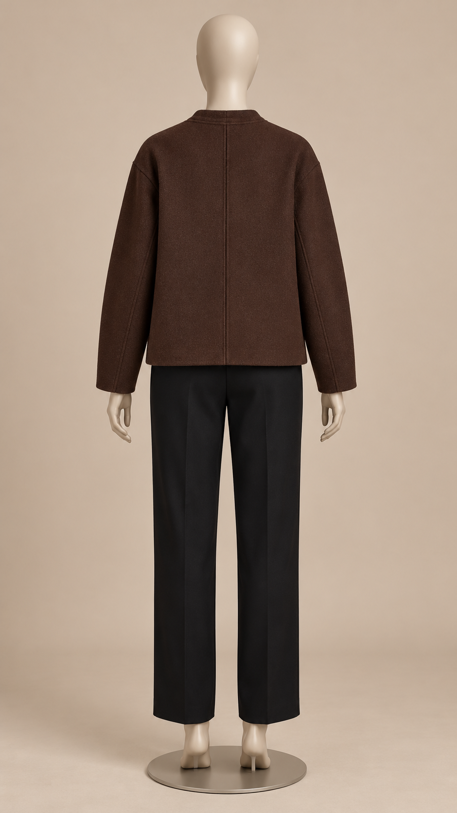 Adelaide Shank-Button Cardigan — Coffee mannequin back