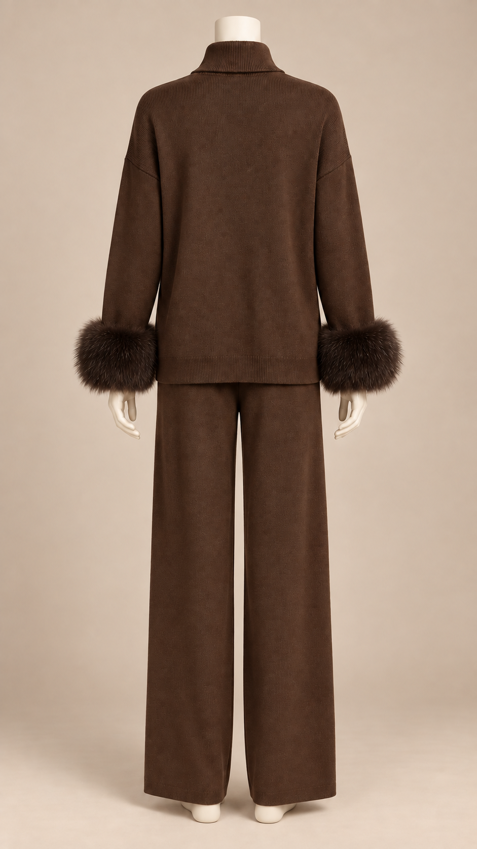 Noor Fur-Pom Knit Set — Coffee mannequin back
