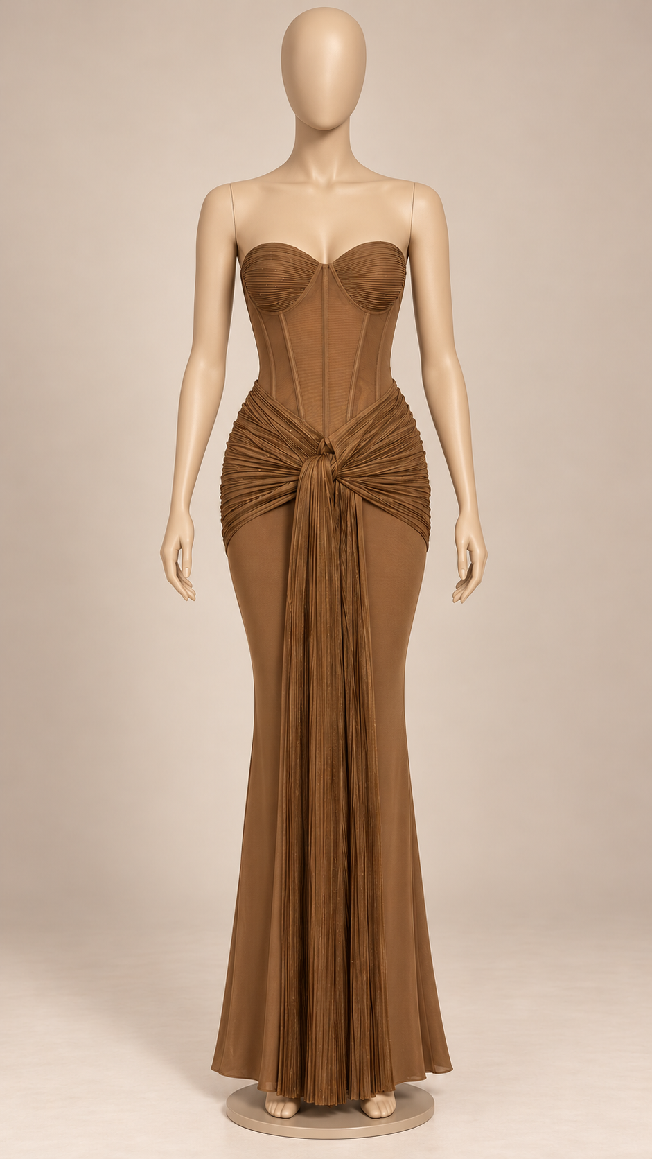Seraphina Twist-Drape Maxi — Coffee mannequin front