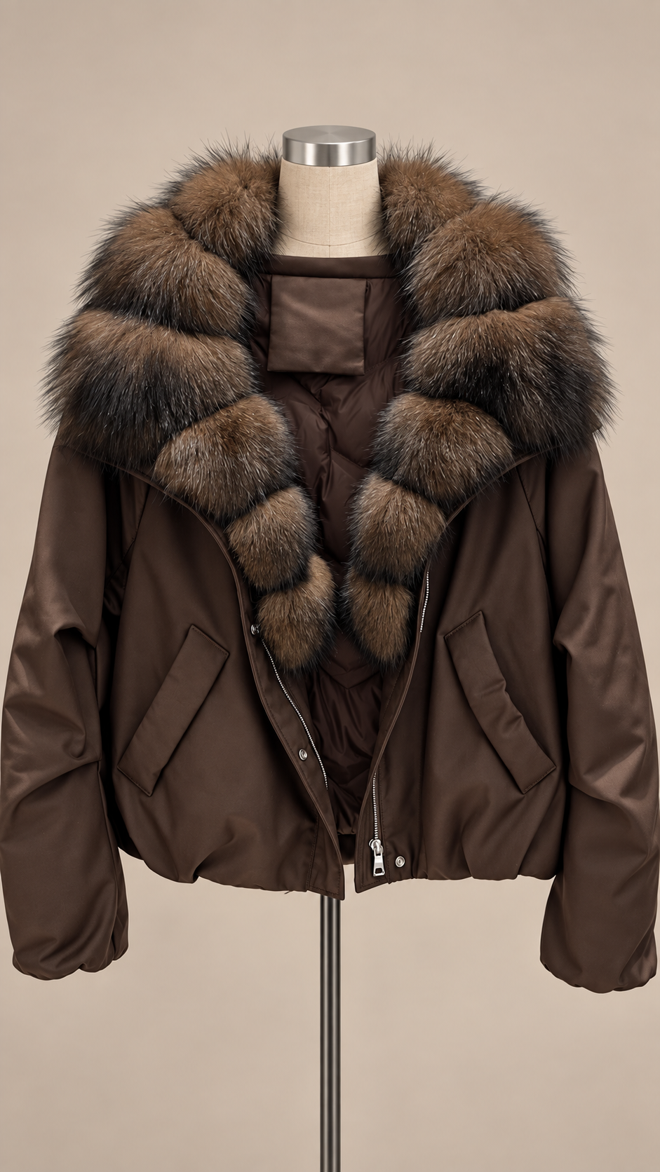 Seraphine Fur-Collar Puffer — Coffee mannequin front
