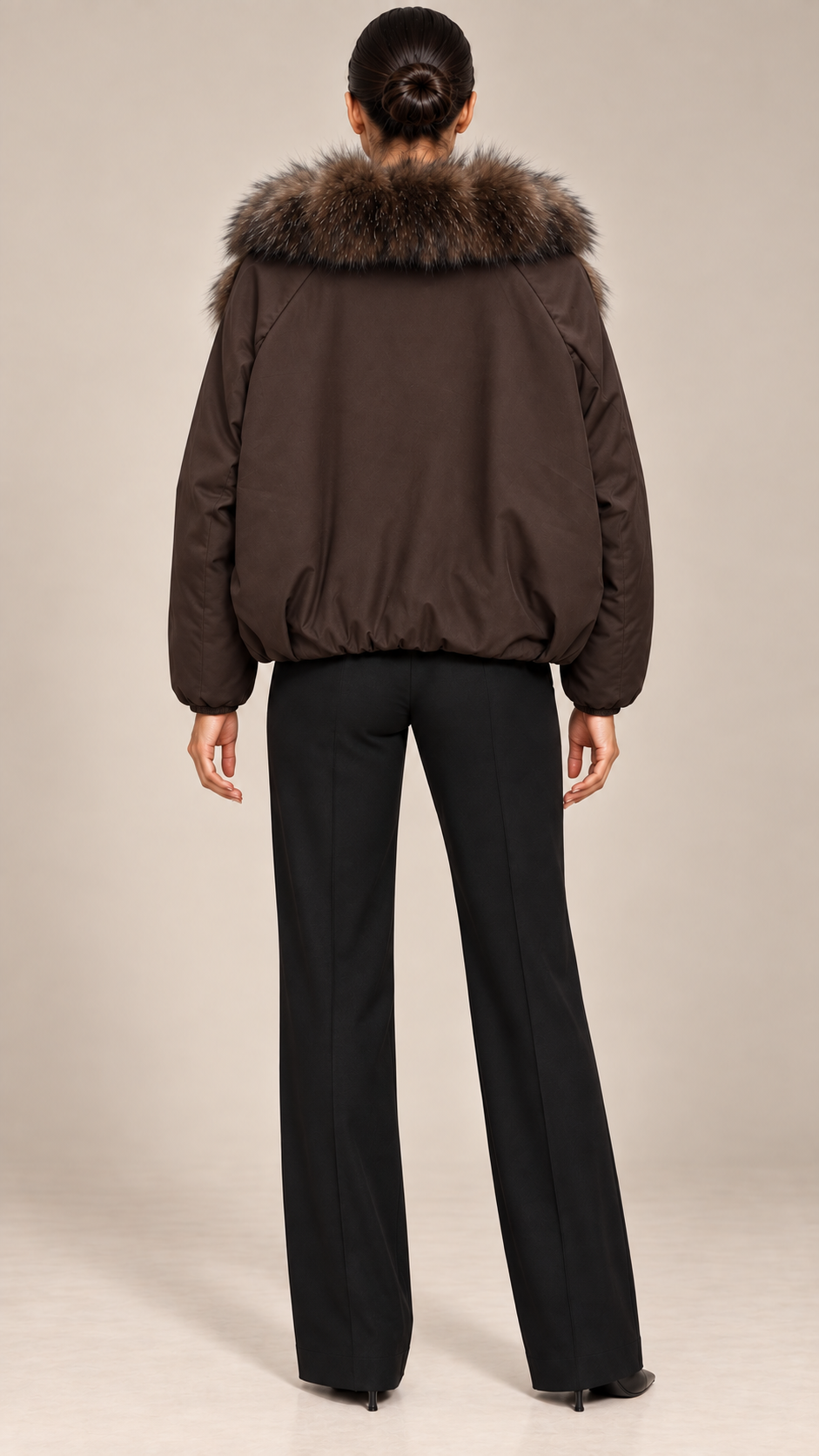 Seraphine Fur-Collar Puffer — Coffee model back