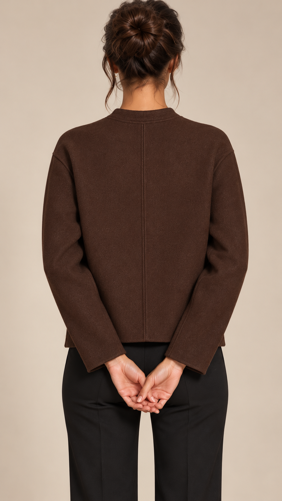 Adelaide Shank-Button Cardigan — Coffee model back
