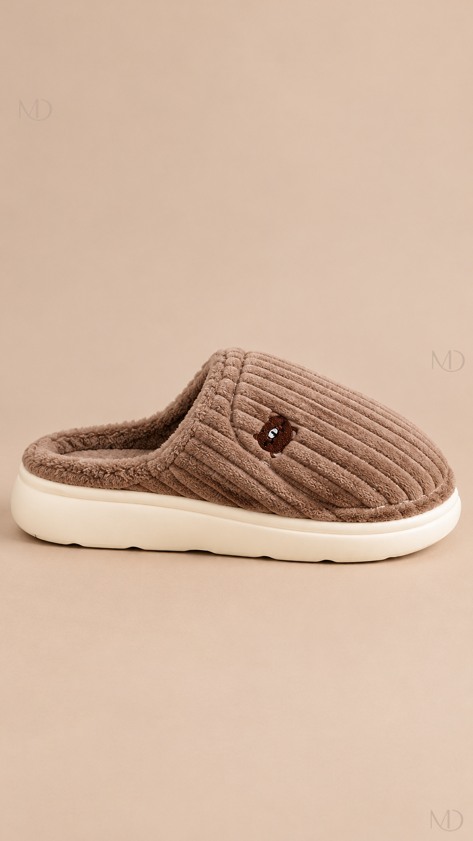 Mirren Corduroy Slippers — Coffee shoe side