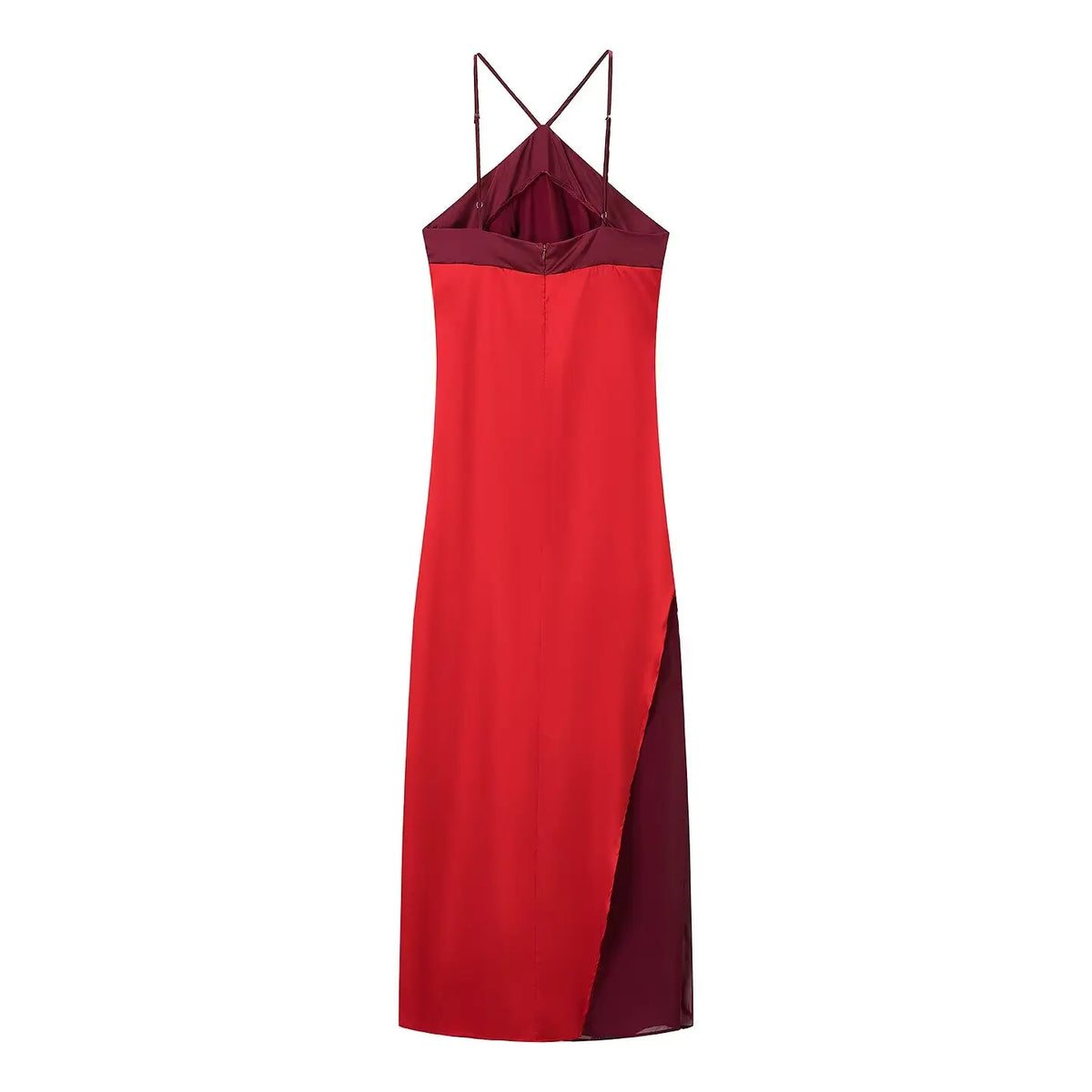Color-Blocked Halter Neck Slip Maxi Dress