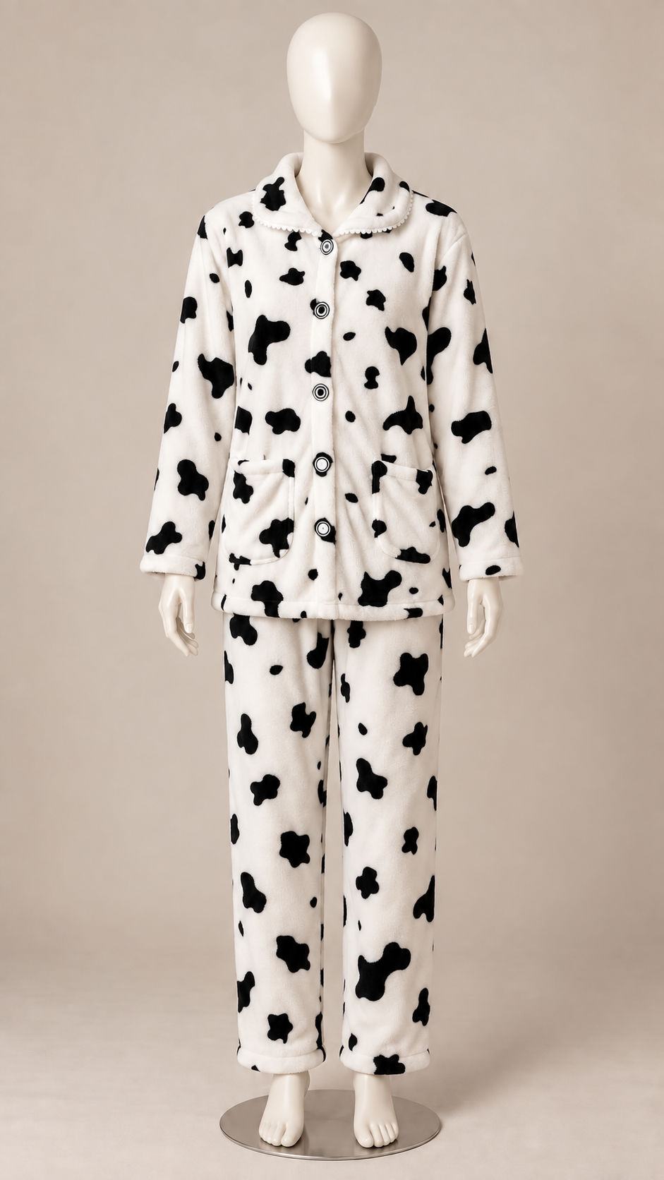 Eloise Fleece Pajama Set — Cow Print mannequin front