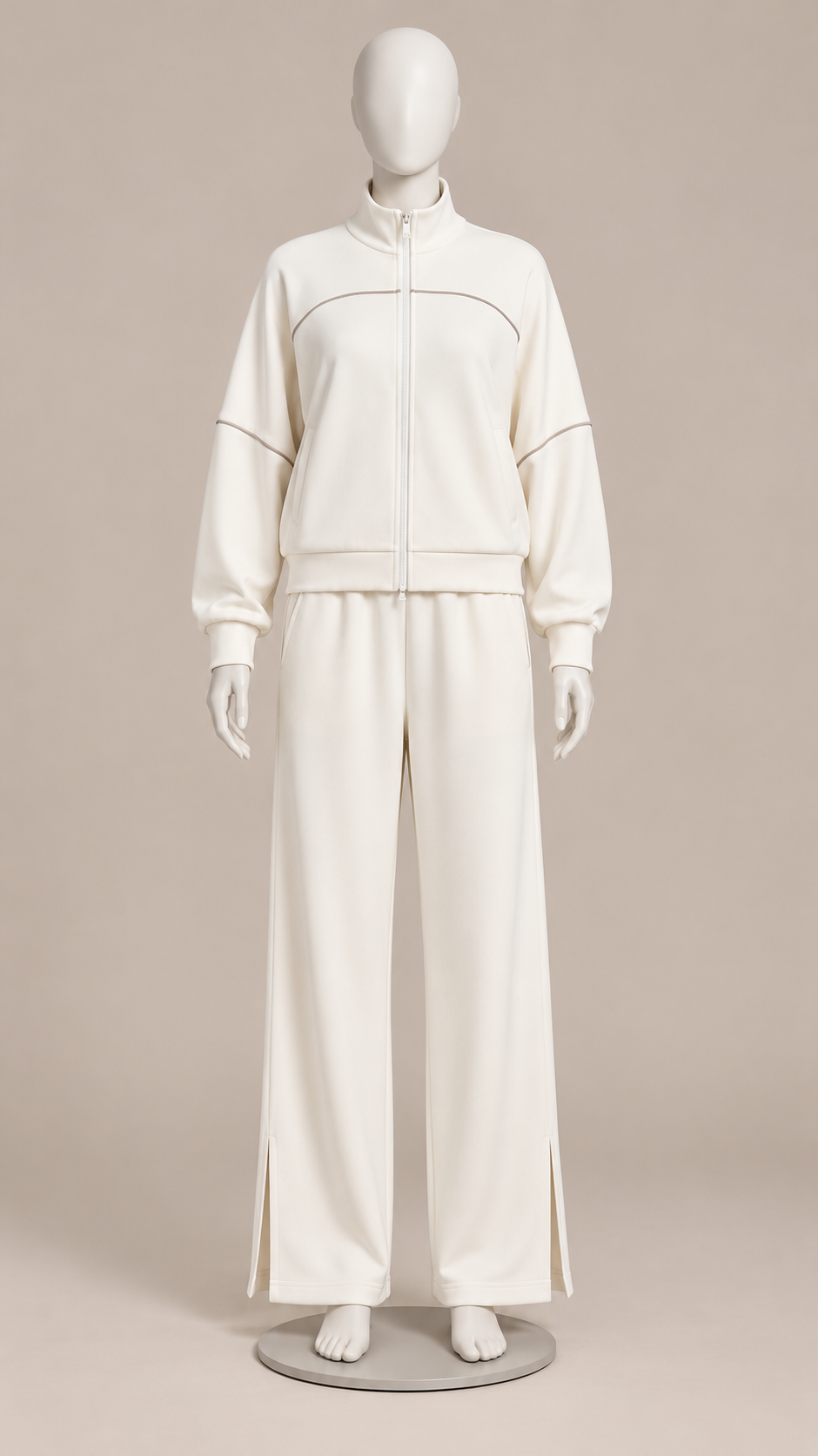 Saoirse Split-Hem Track Set — Cream White mannequin front