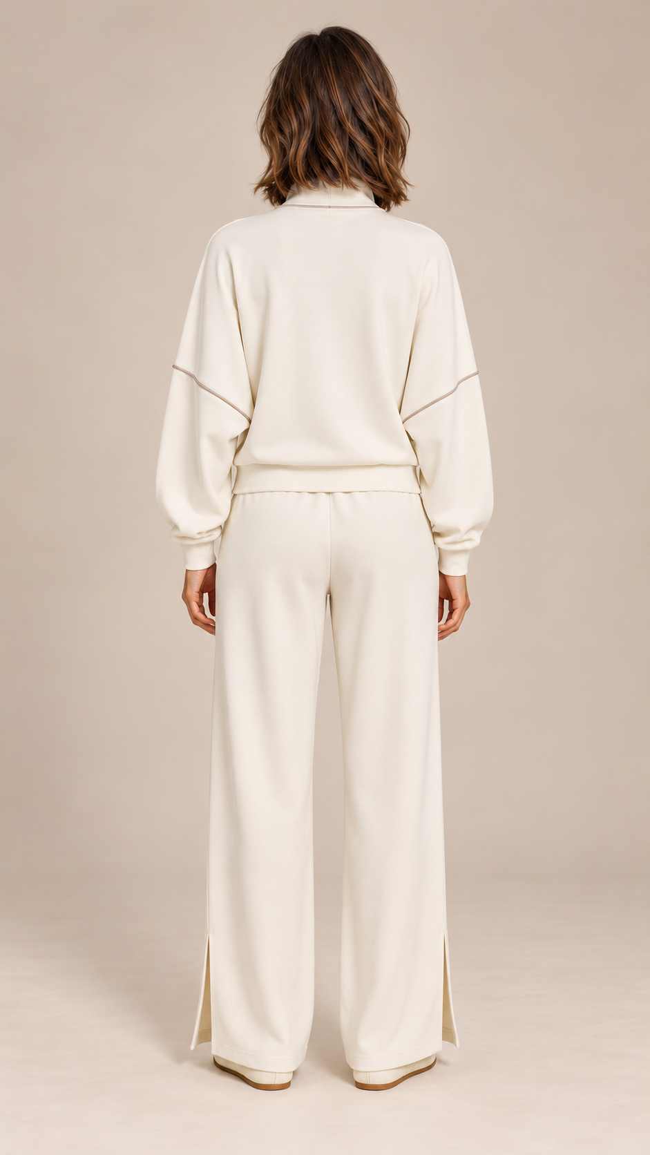 Saoirse Split-Hem Track Set — Cream White model back