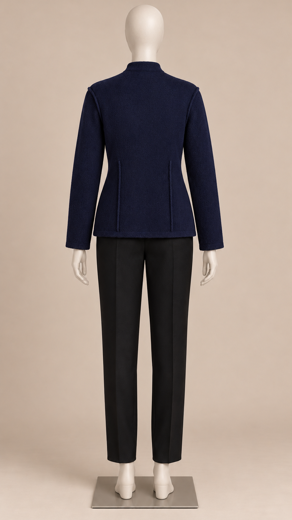 Ophelia Covered-Button Cardigan — Dark Blue mannequin back