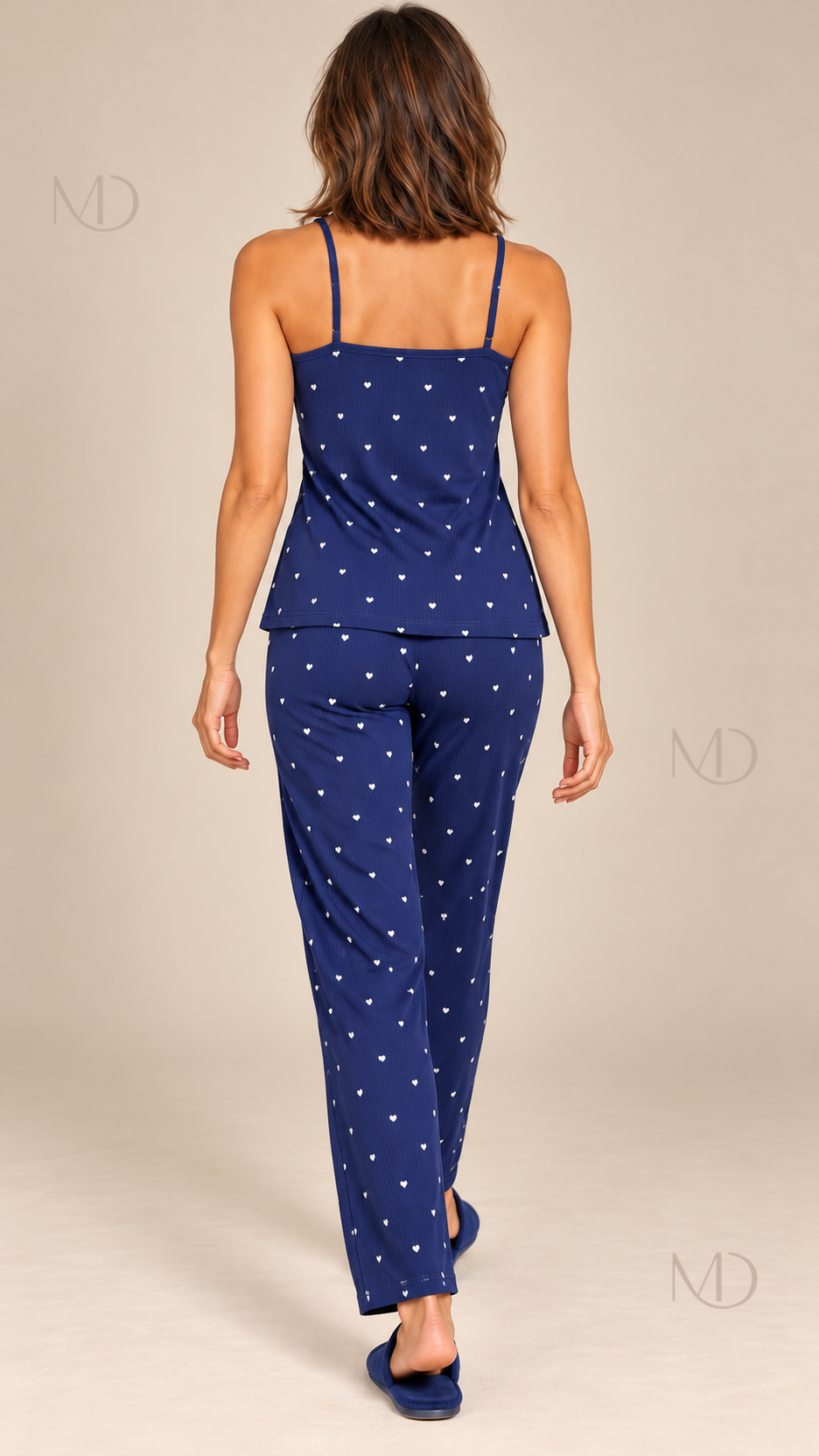Fiammetta Heart-Dot Cami Pajamas — Dark Blue model back