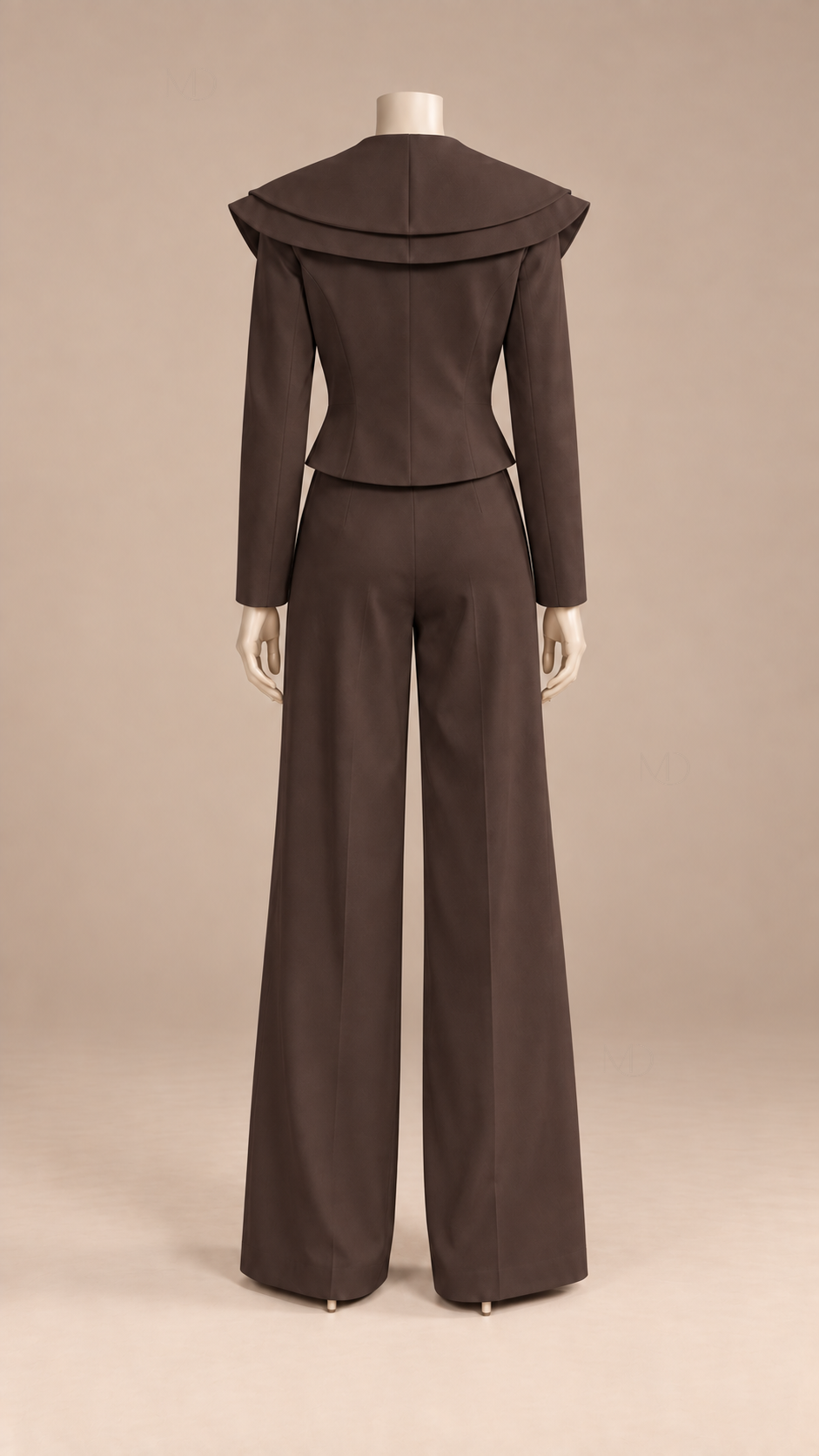 Celeste Wide-Lapel Suit Set — Dark Brown mannequin back