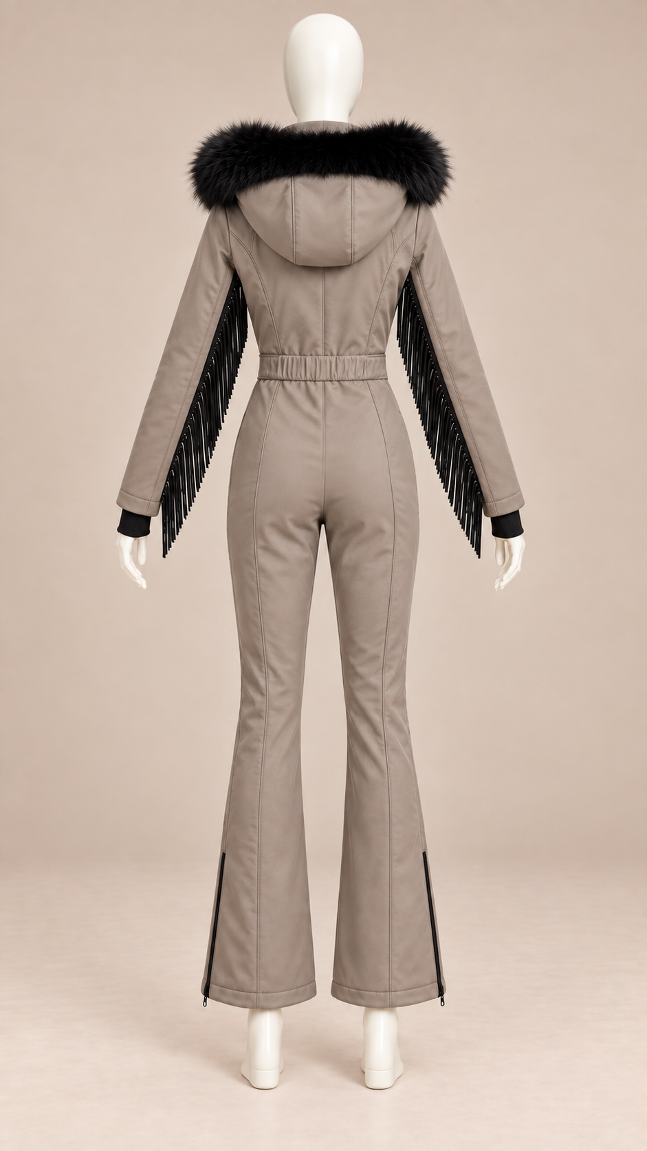 Aspen Fringed Ski Suit — Dark Brown mannequin back