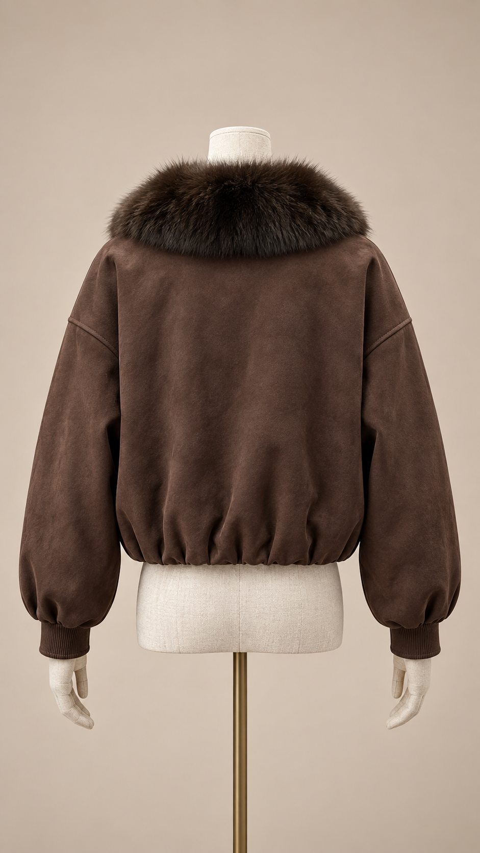 Ines Fox Fur Moto Jacket — Dark Brown mannequin back