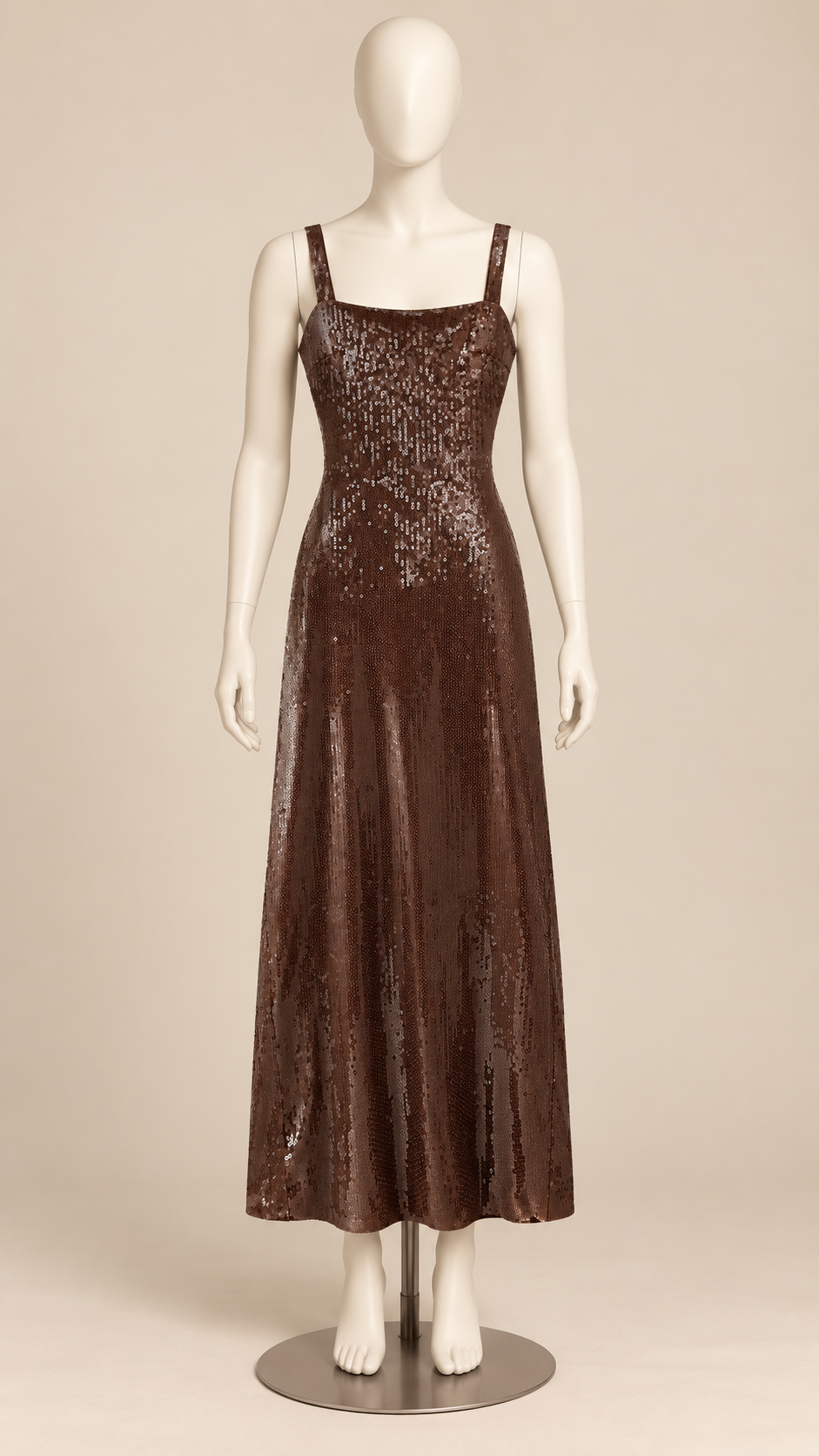 Lavinia Paillette Slip — Dark Brown mannequin front