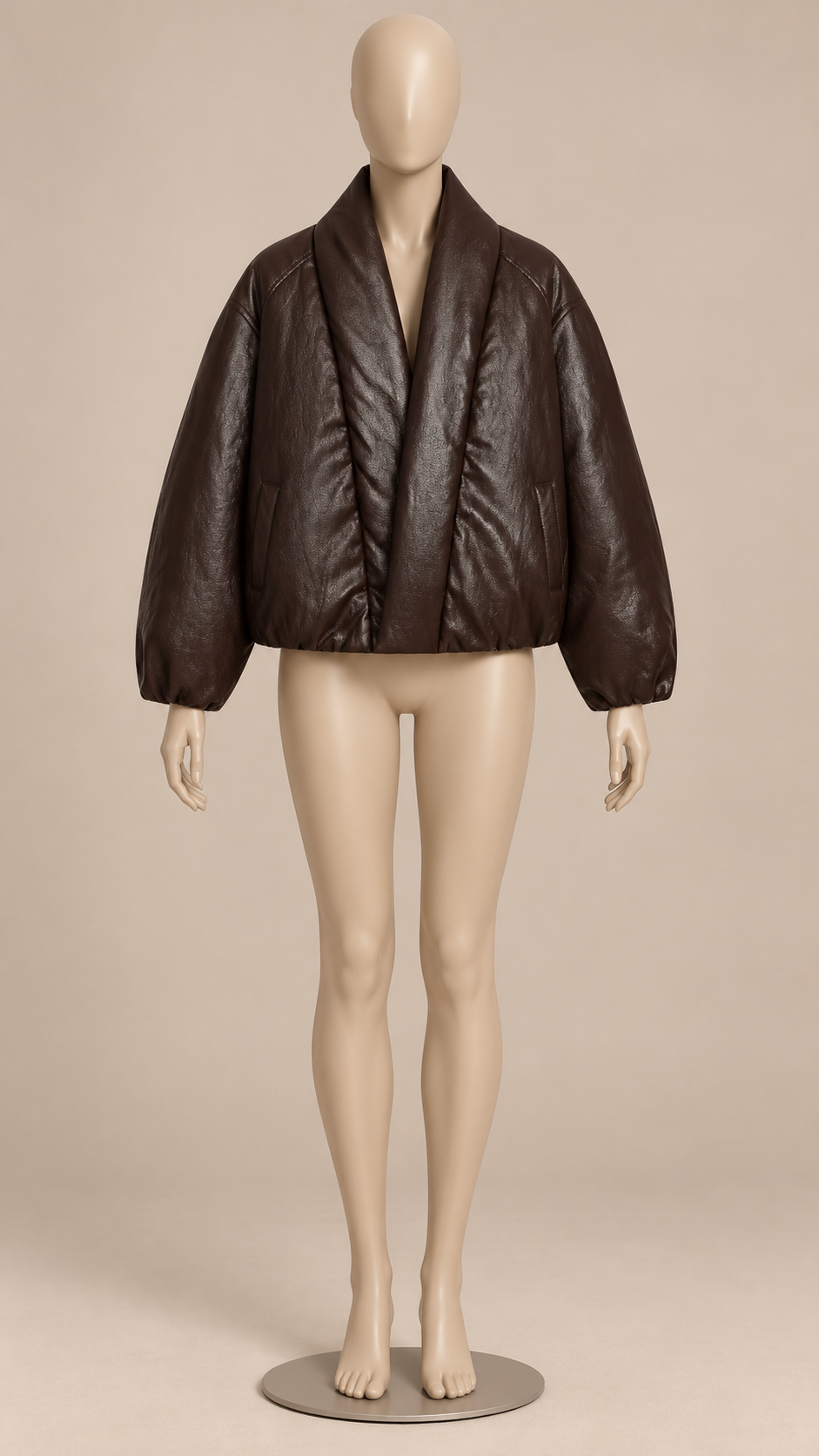 Leonora Drape-Collar Bomber — Dark Brown mannequin front