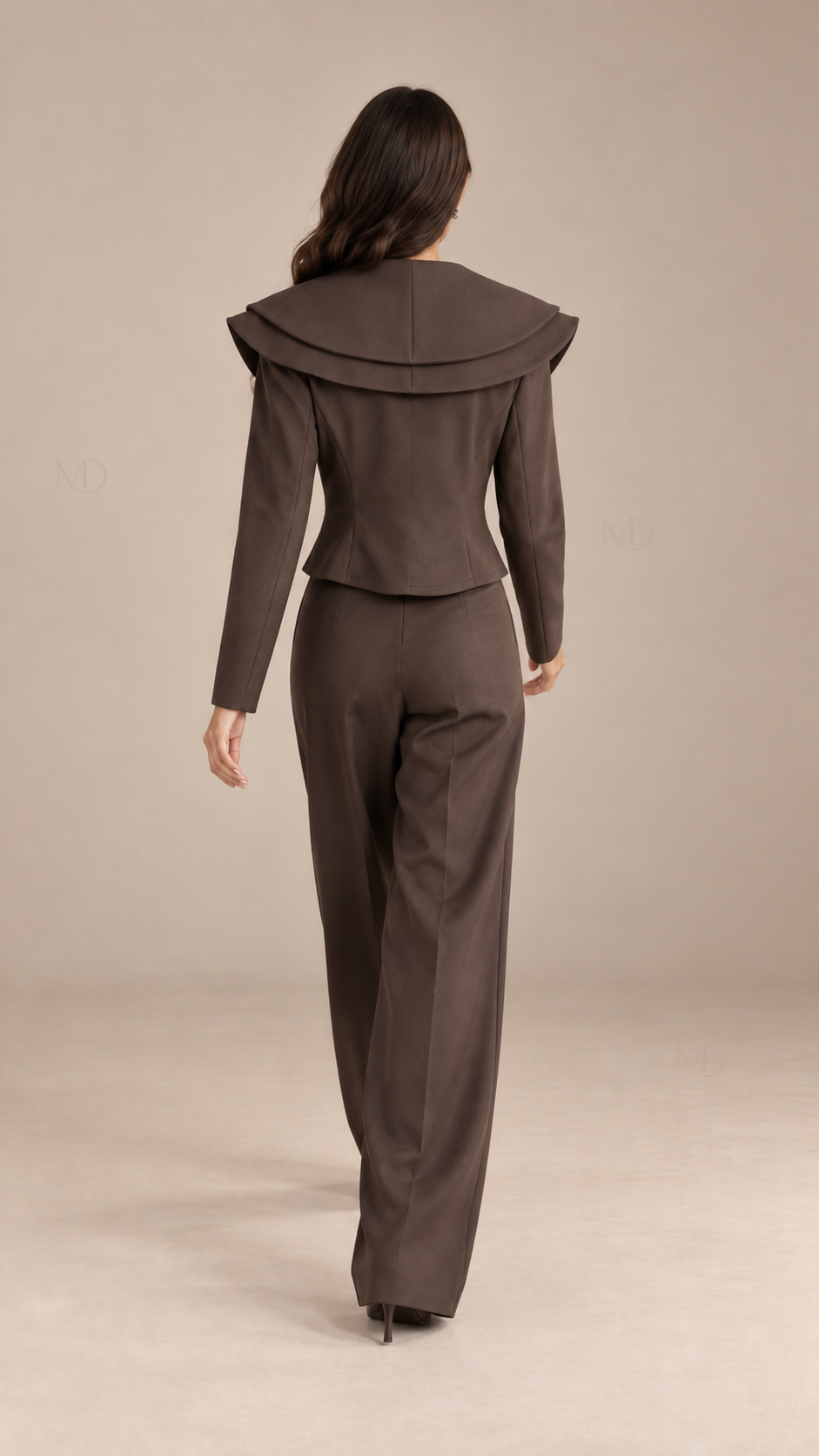 Celeste Wide-Lapel Suit Set — Dark Brown model back
