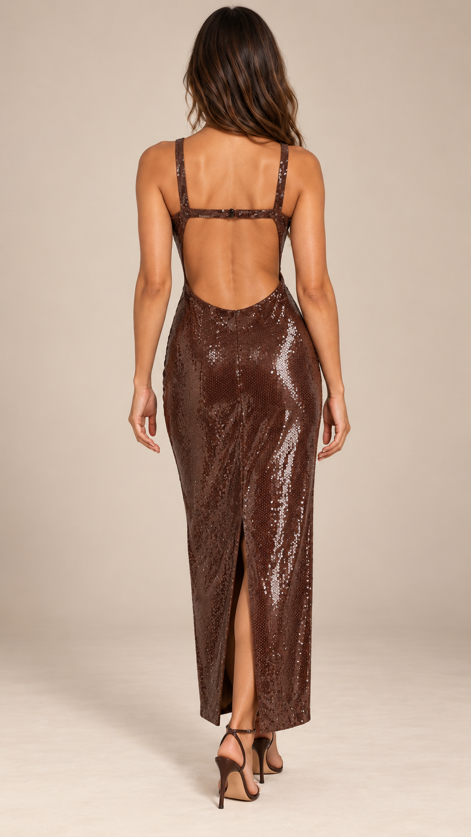Lavinia Paillette Slip — Dark Brown model back