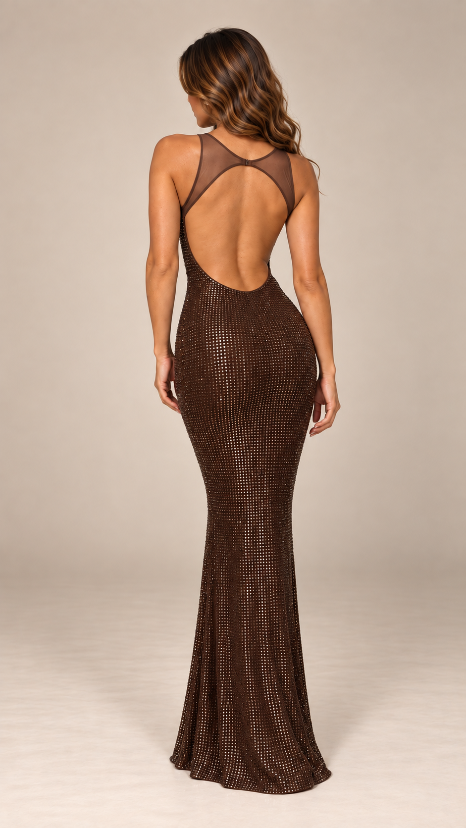 Aurore Backless Maxi — Dark Brown model back
