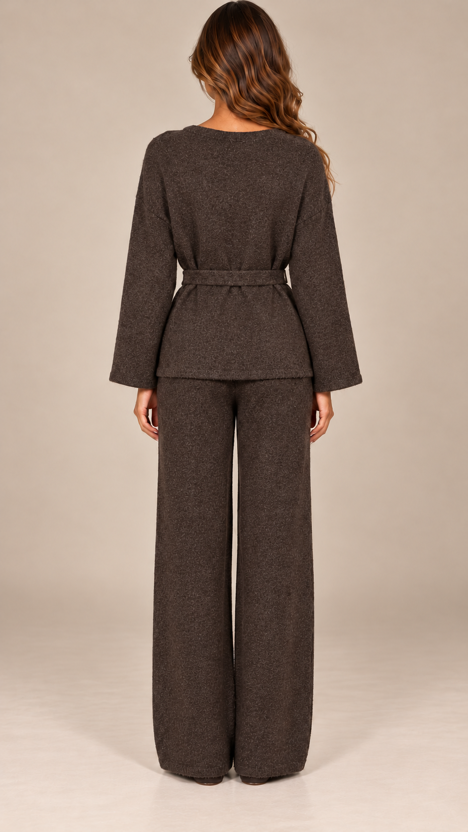 Imogen Belted Knit Set — Dark Brown model back