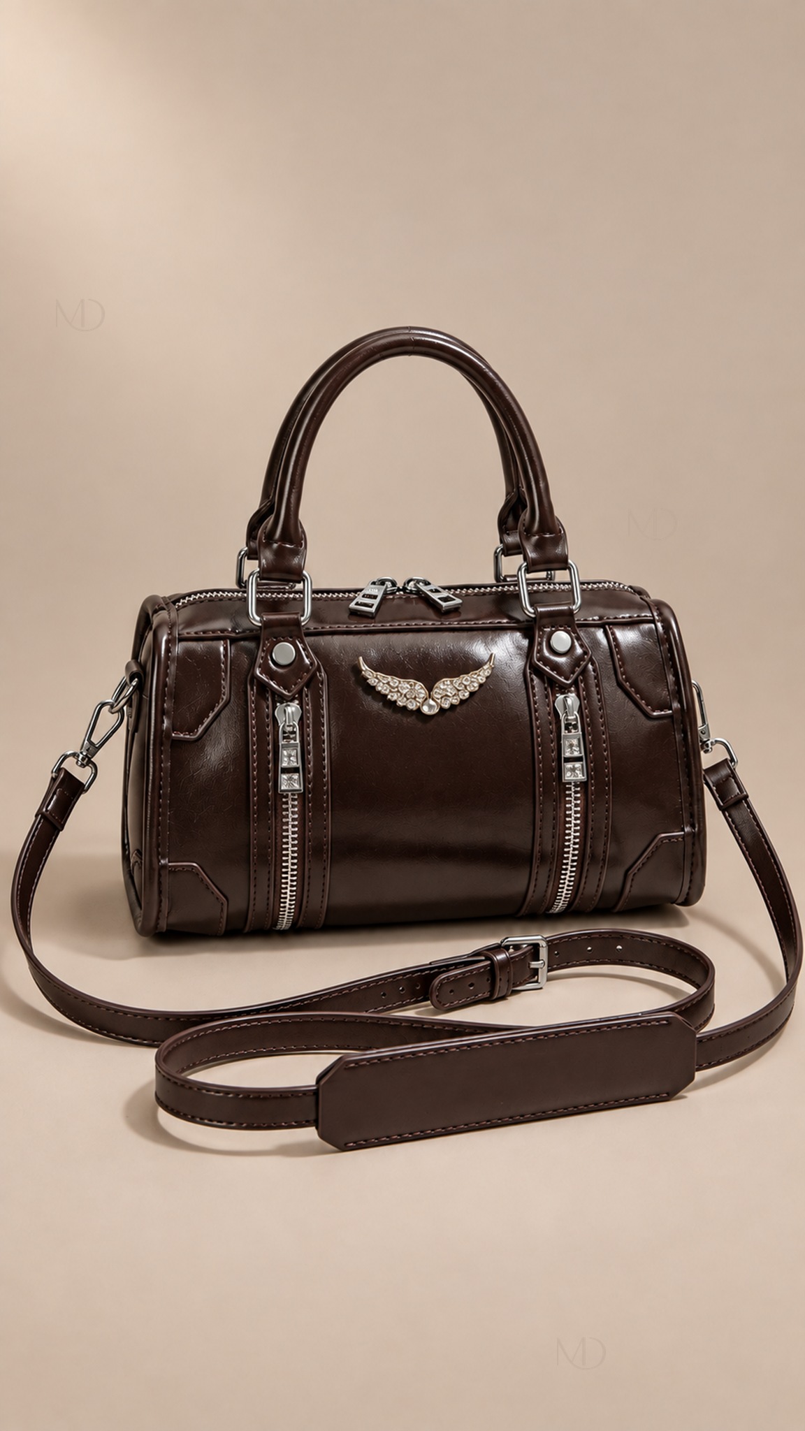 Zadie Studded Wing Bag — Dark Brown product closed