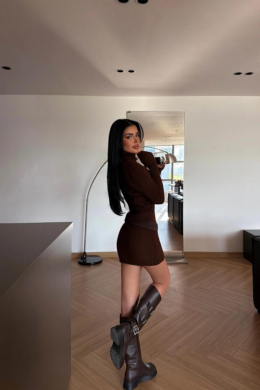 Mørkebrun Zurich Strikkekjole