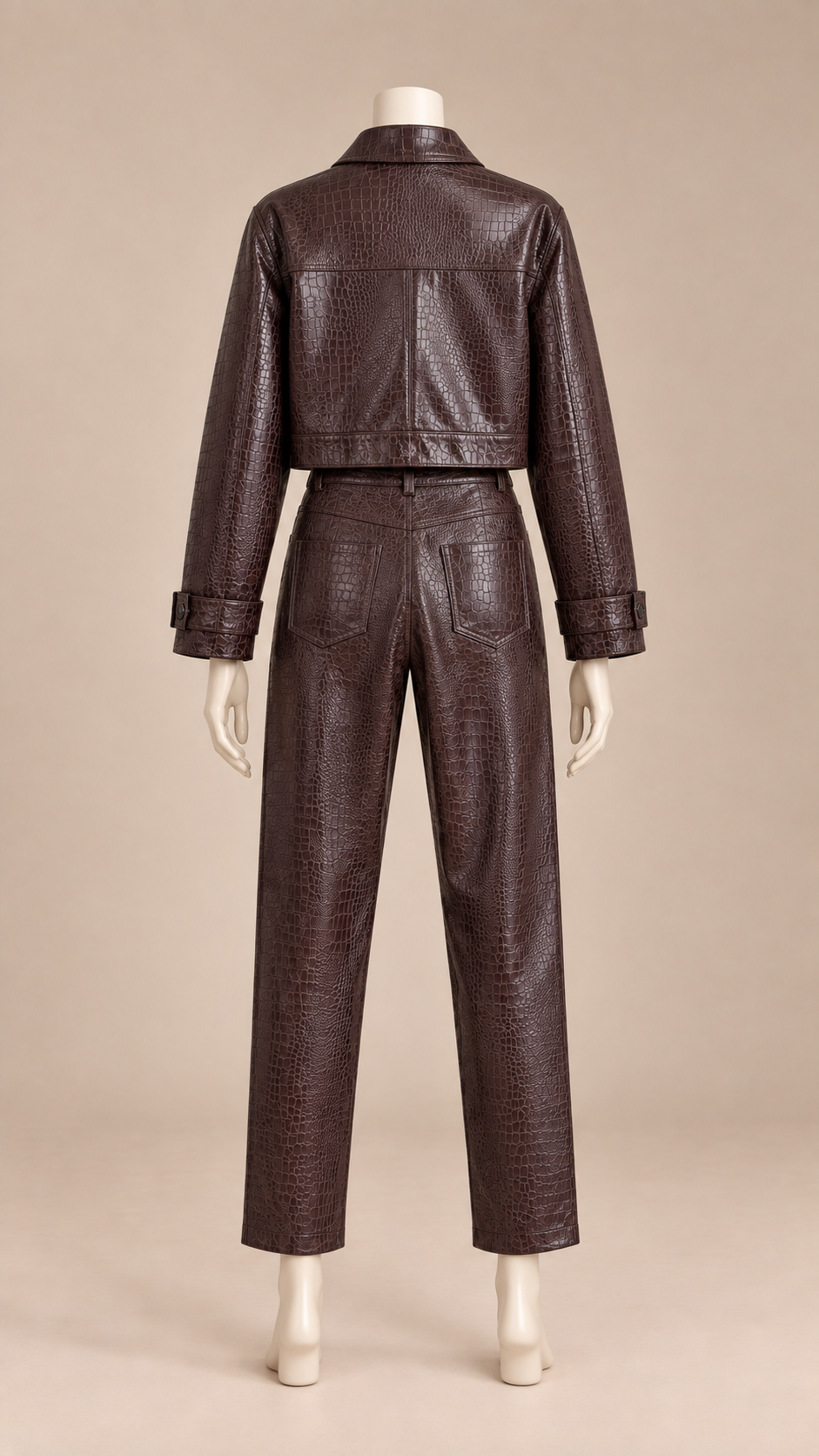 Rivera Croc Leather Set — Dark Burgundy mannequin back