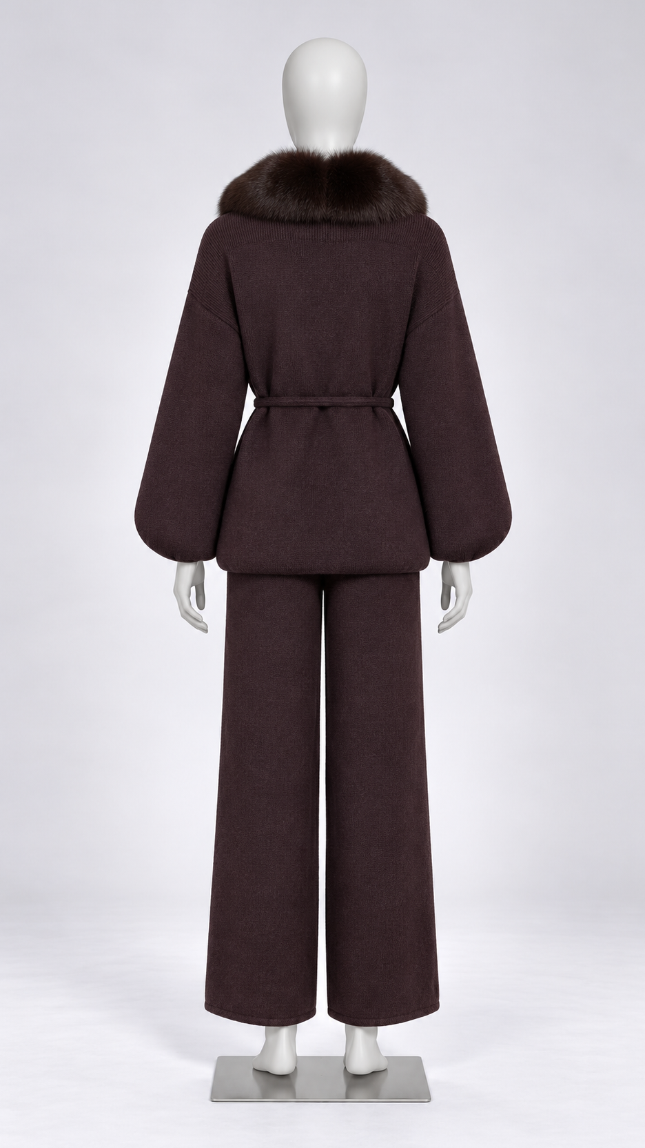 Margit Fox-Collar Knit Set — Dark Coffee + Deep Coffee mannequin back