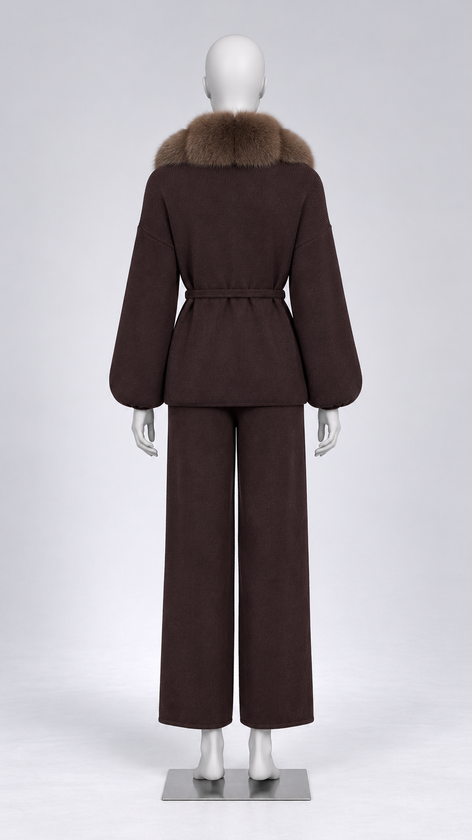 Margit Fox-Collar Knit Set — Dark Coffee + Light Coffee mannequin back