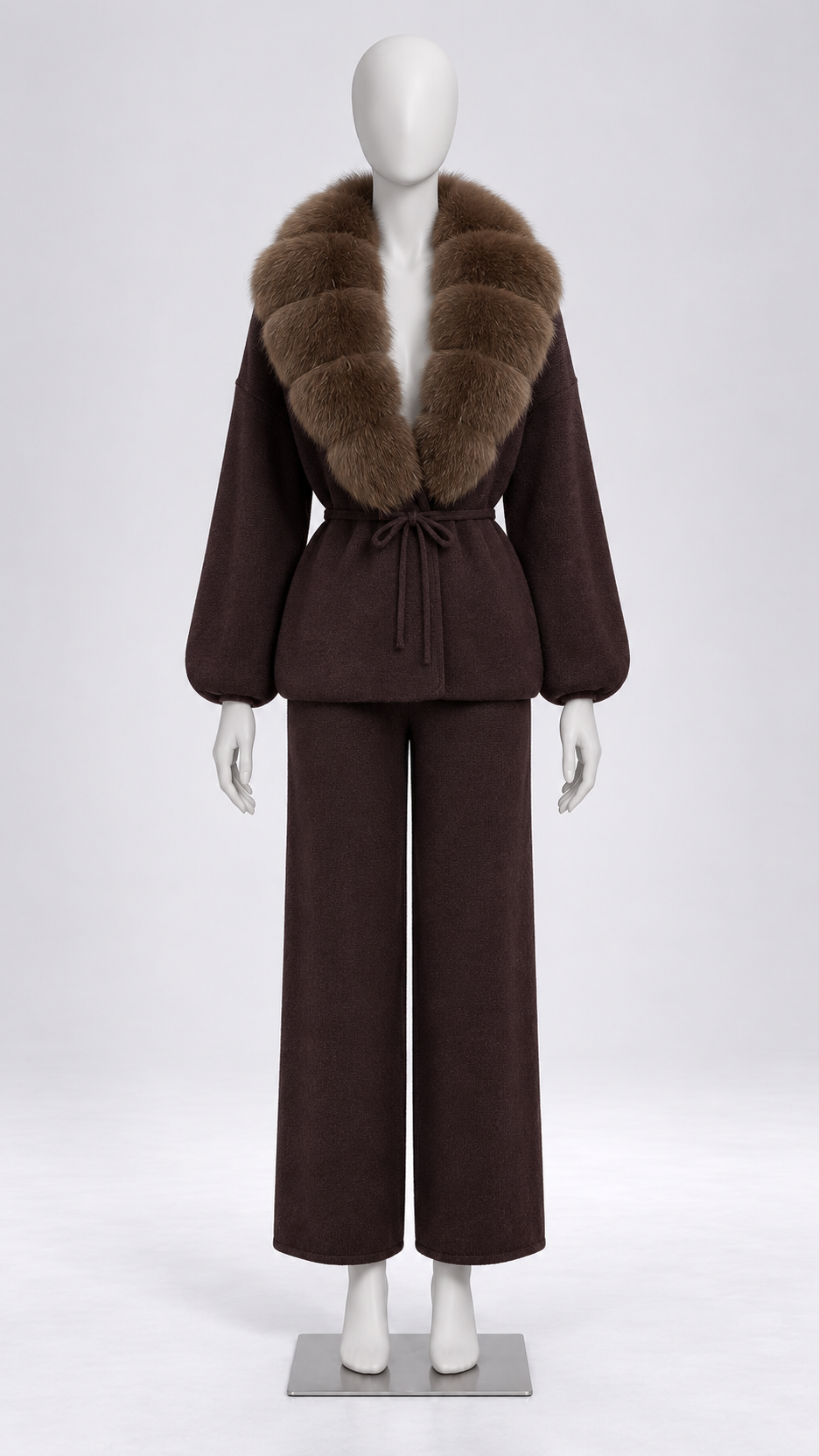 Margit Fox-Collar Knit Set — Dark Coffee + Light Coffee mannequin front