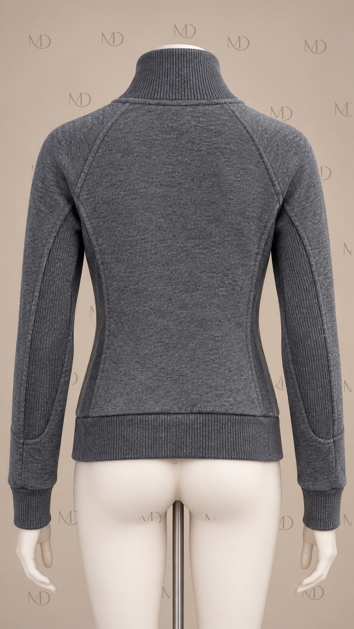Yuzu Studded Fleece Zip Jacket — Dark Gray mannequin back