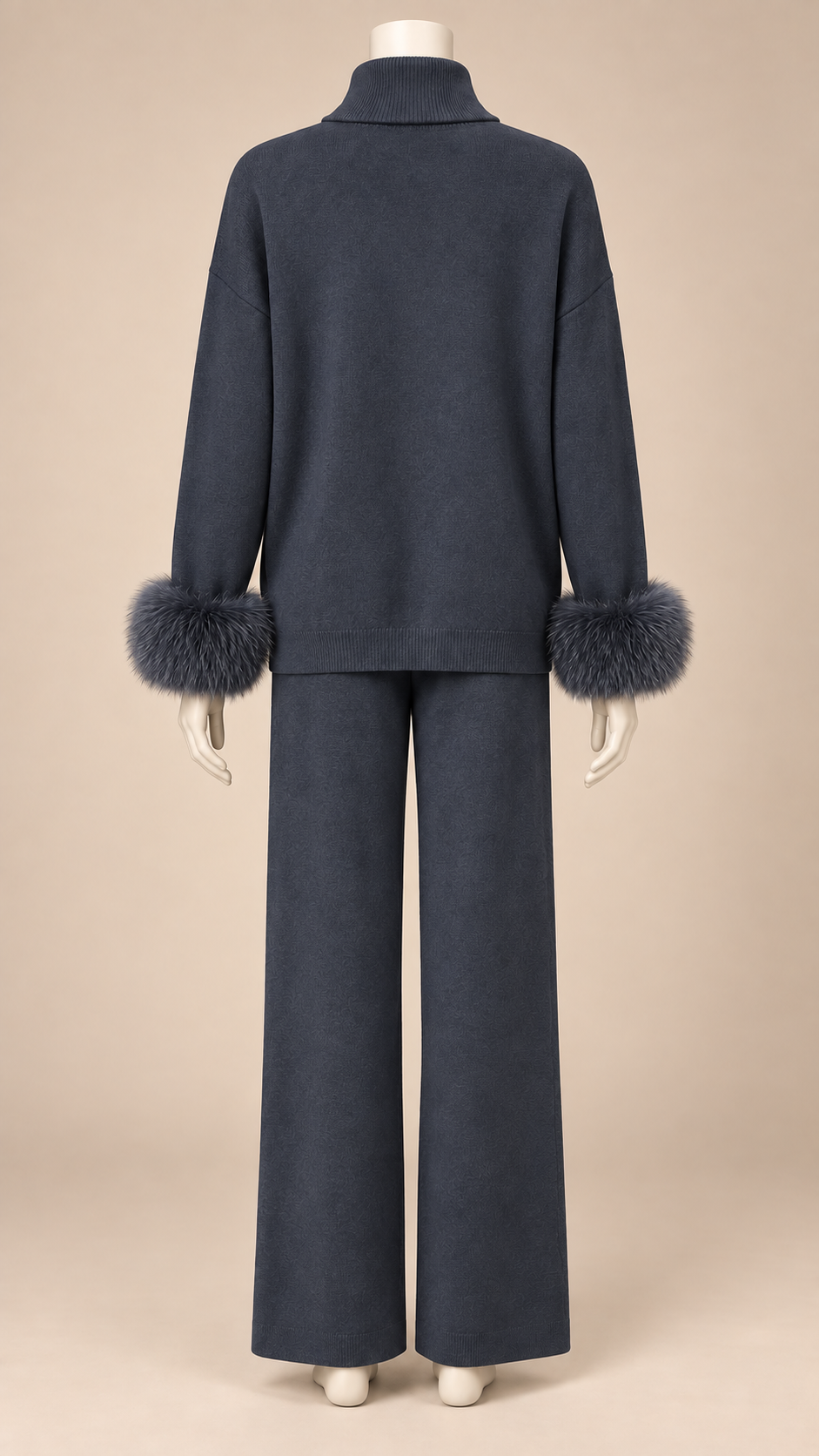 Noor Fur-Pom Knit Set — Dark Gray mannequin back