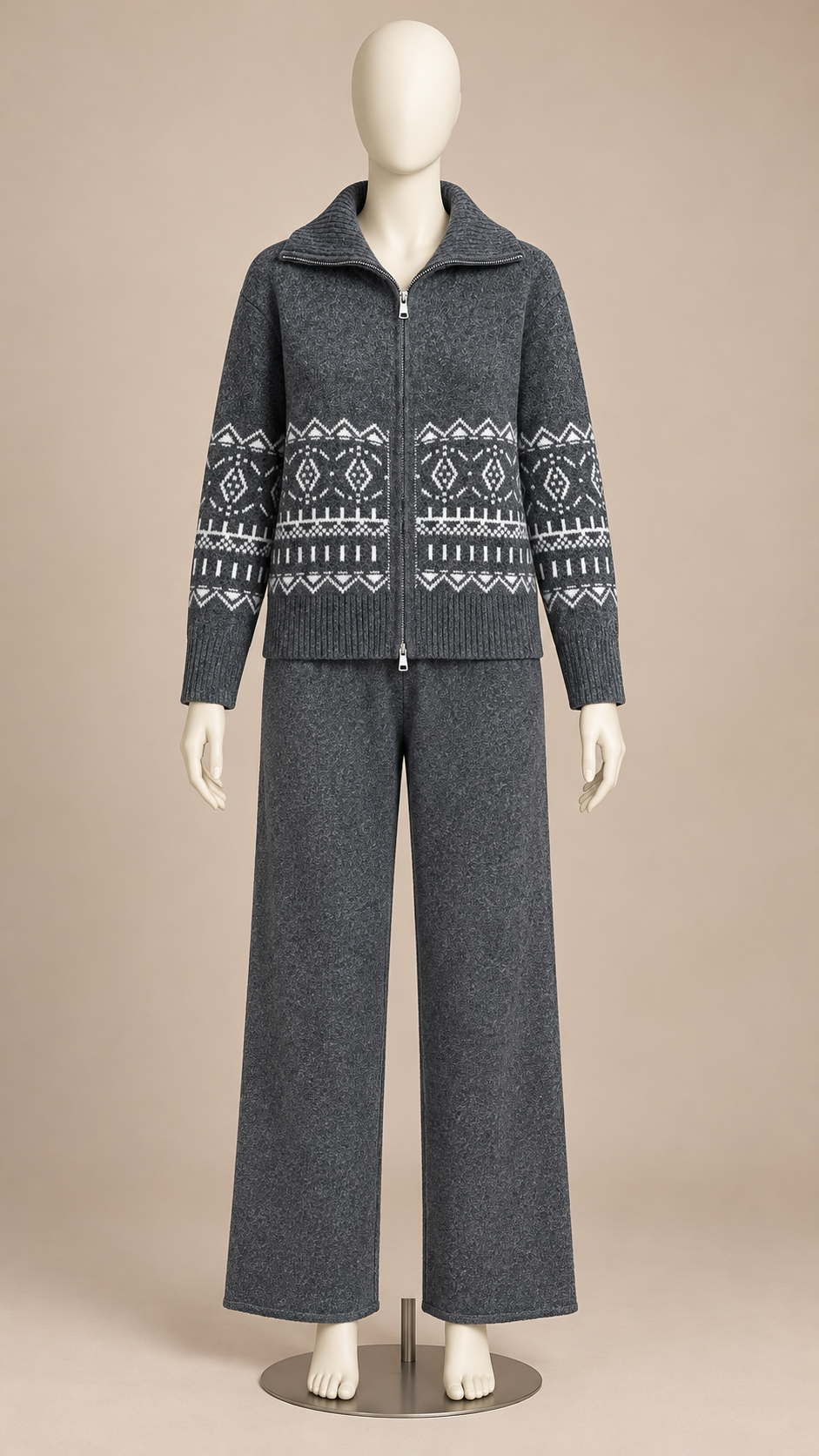 Ingeline Fair Isle Knit Set — Dark Gray mannequin front