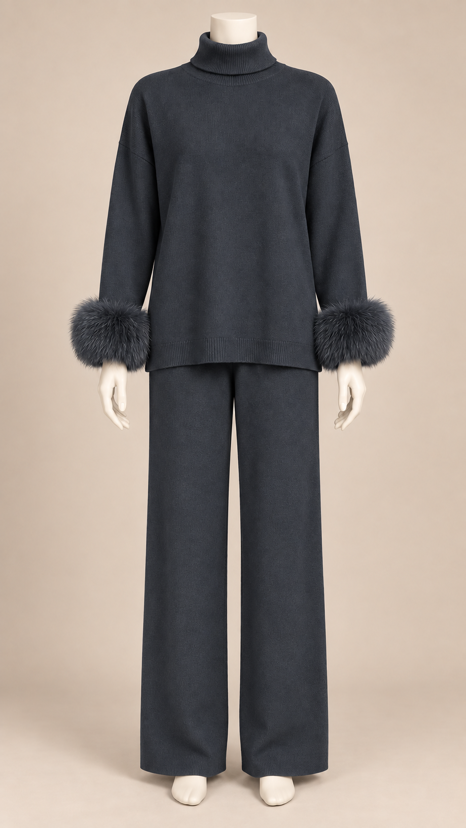 Noor Fur-Pom Knit Set — Dark Gray mannequin front