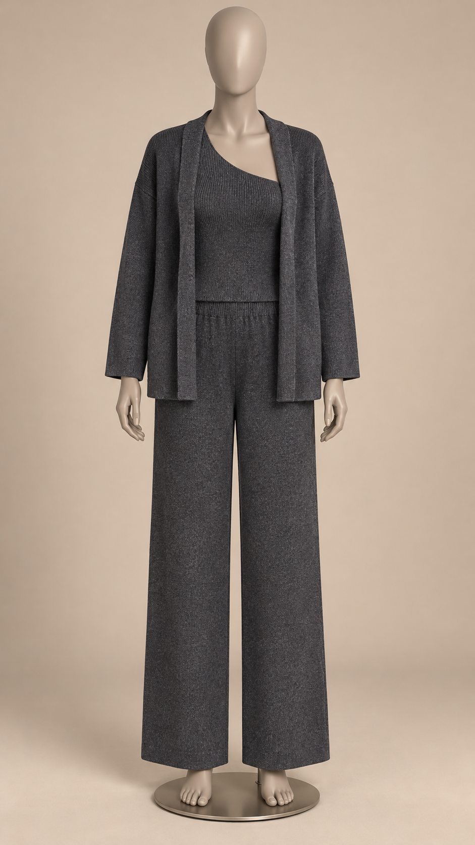 Gwenllian One-Shoulder Knit Set — Dark Gray mannequin front
