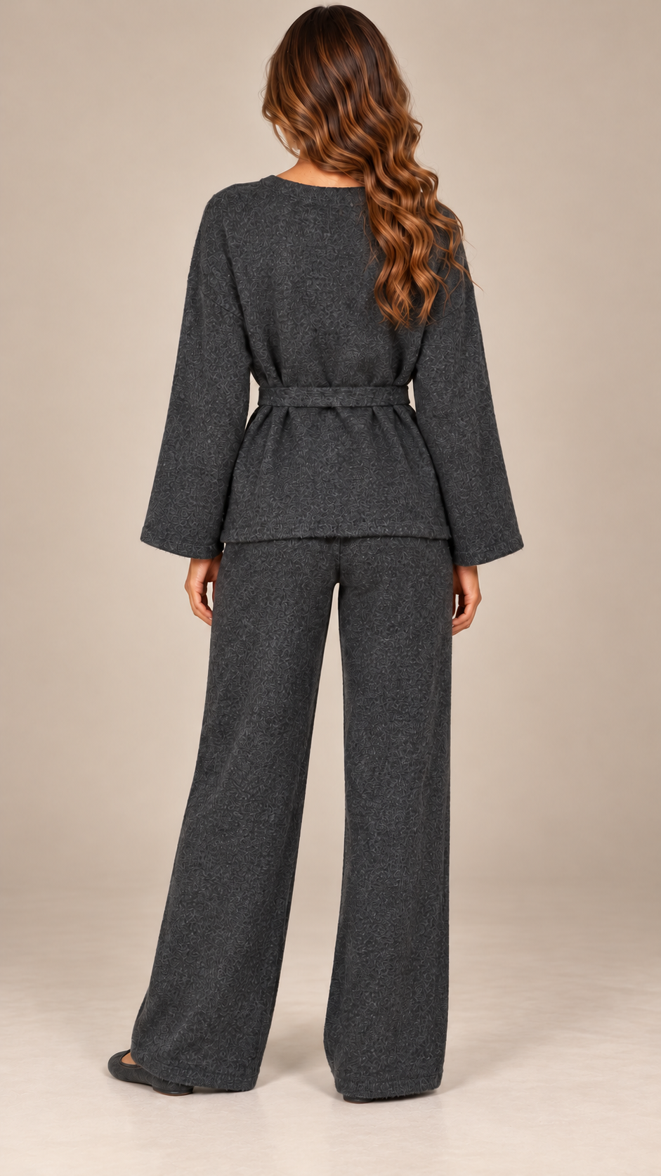 Imogen Belted Knit Set — Dark Gray model back