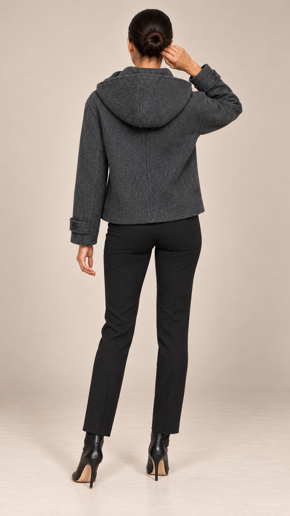 Benedetta Toggle-Clasp Jacket — Dark Gray model back