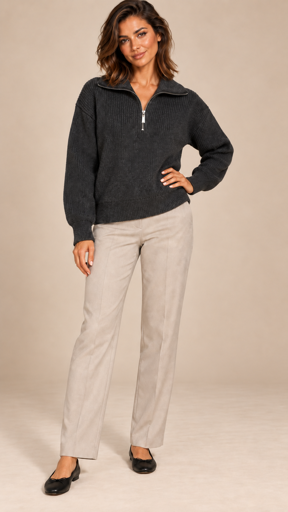 Isadora Half-Zip Sweater — Dark Gray model front