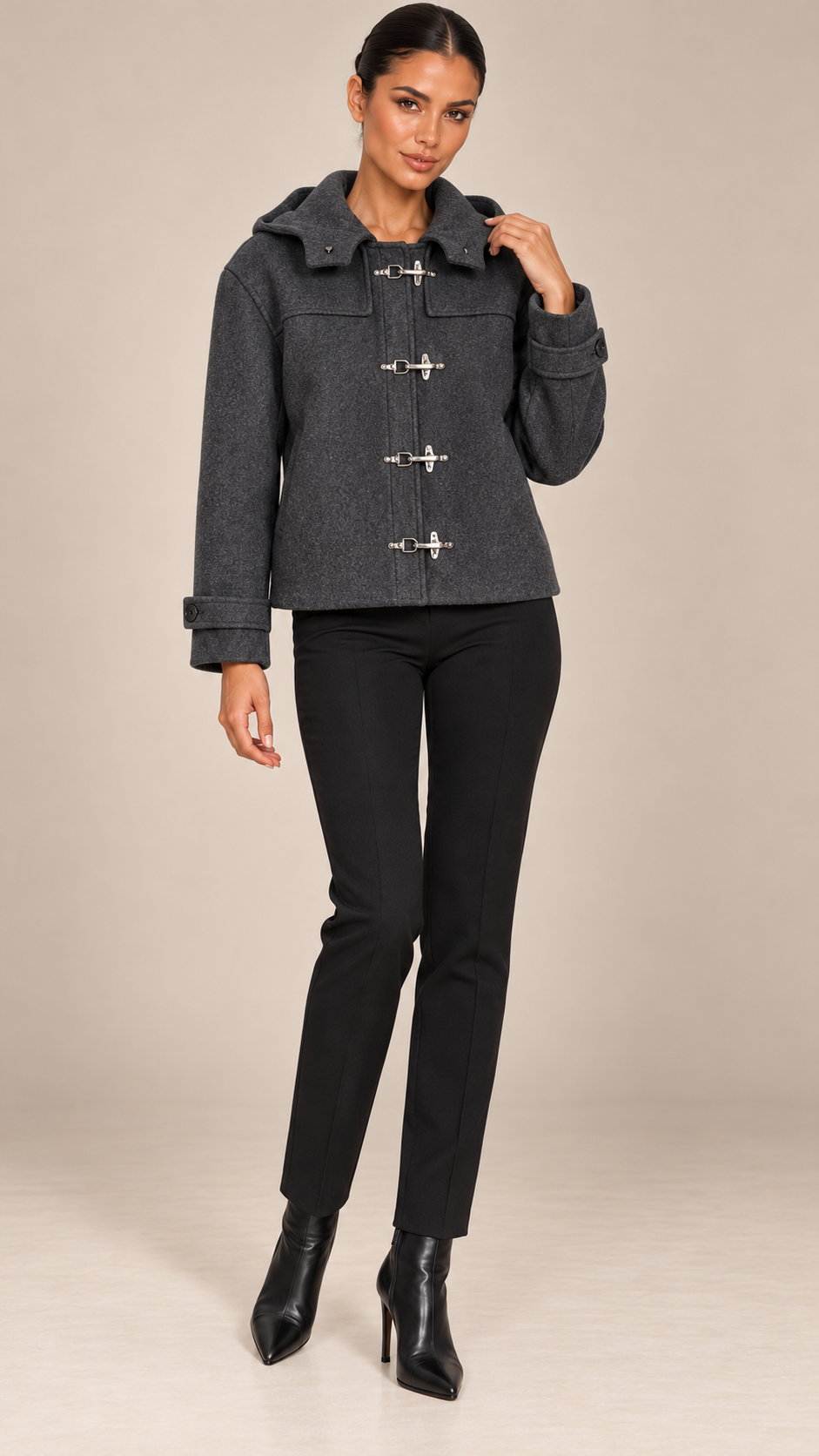 Benedetta Toggle-Clasp Jacket — Dark Gray model front