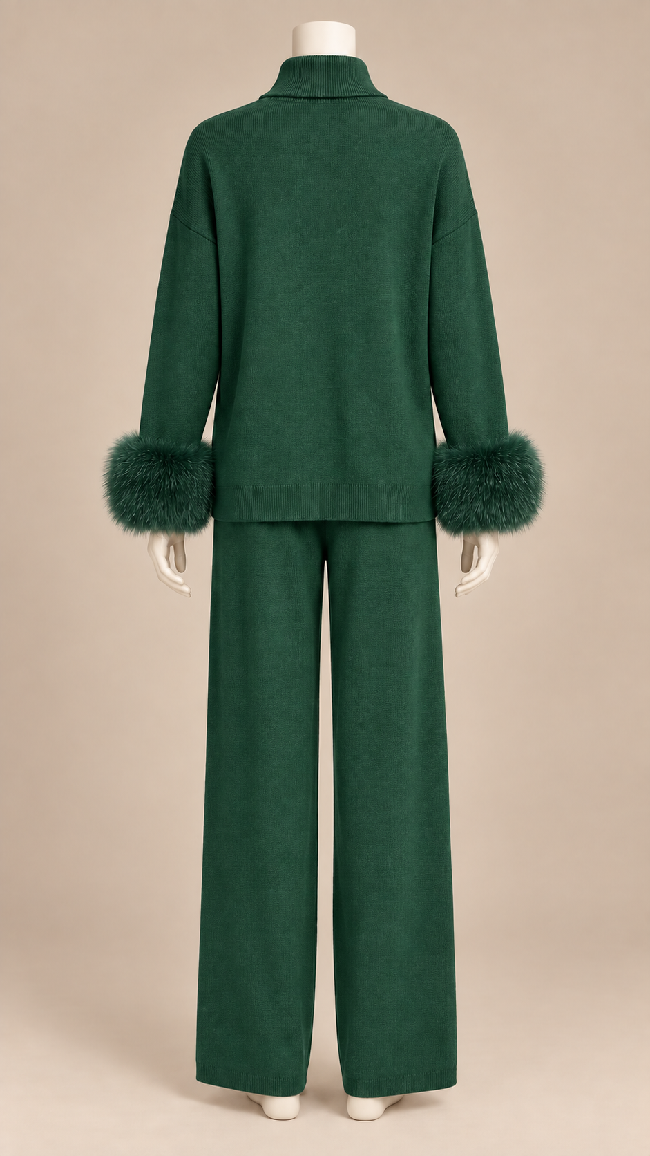 Noor Fur-Pom Knit Set — Dark Green mannequin back