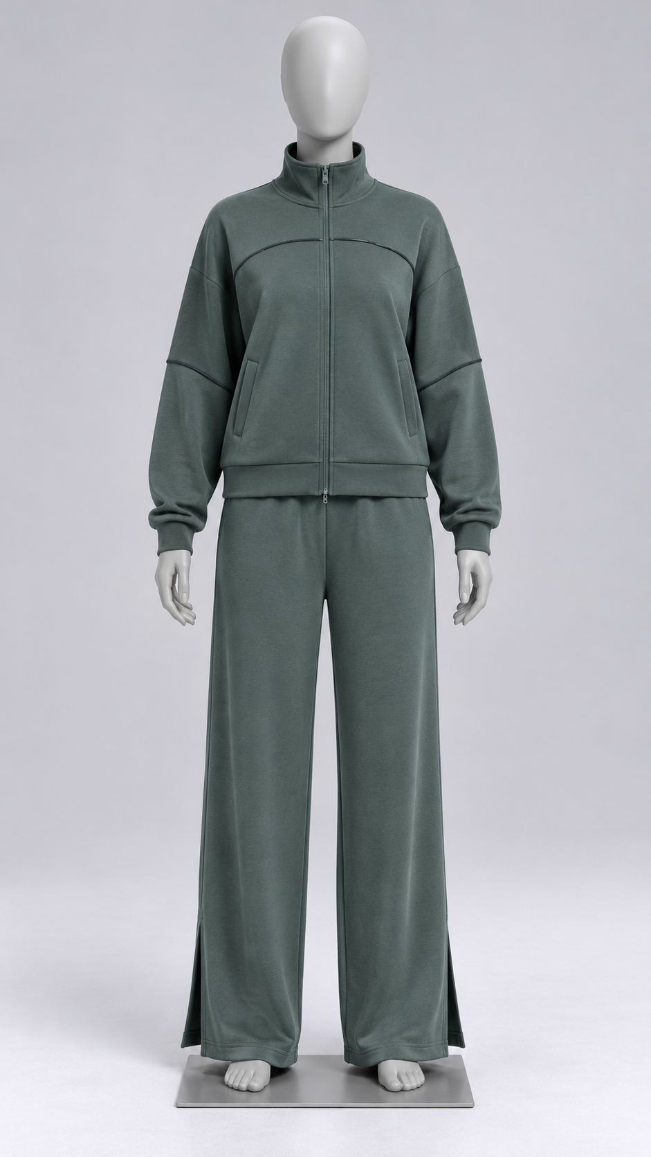 Henna Split-Hem Lounge Set — Dark Green mannequin front