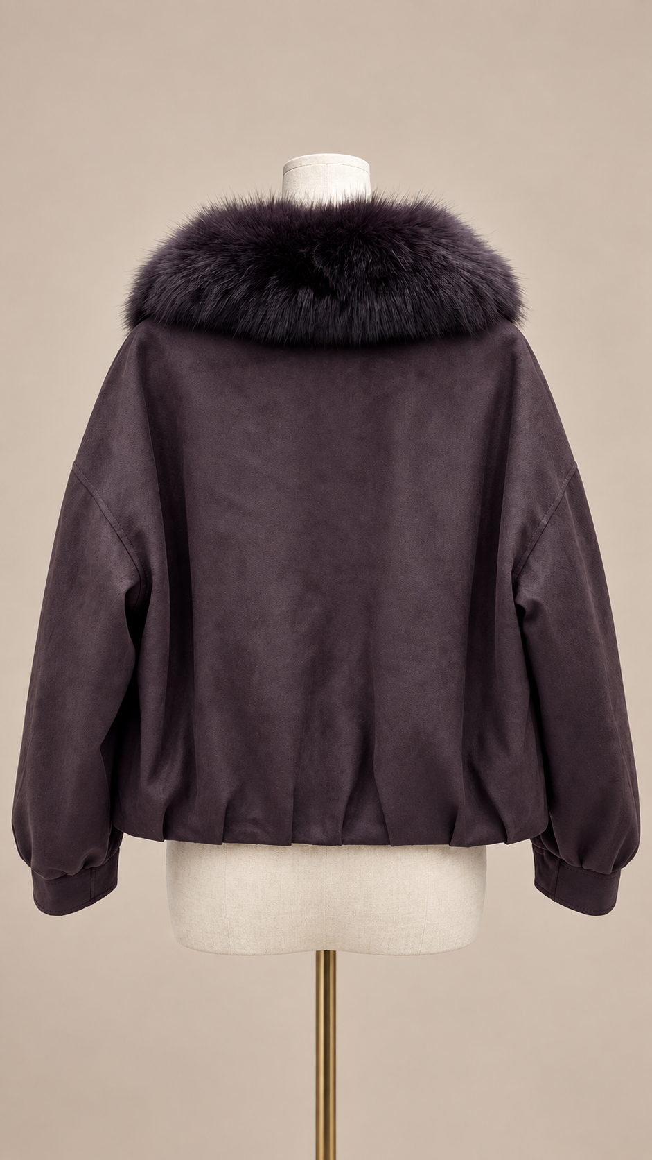 Ines Fox Fur Moto Jacket — Dark purple mannequin back