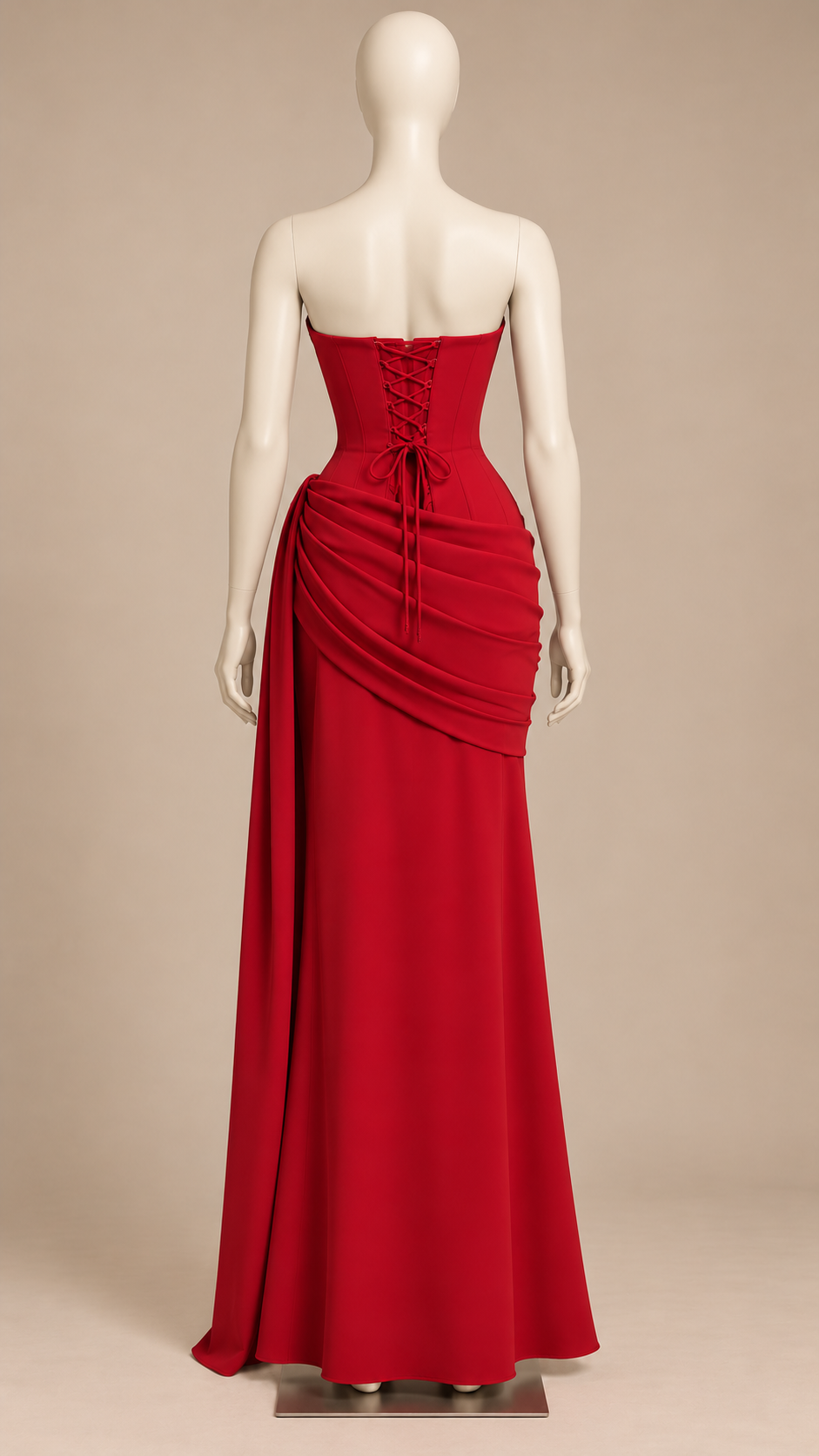 Esmeralda Fishbone Maxi — Deep red mannequin back