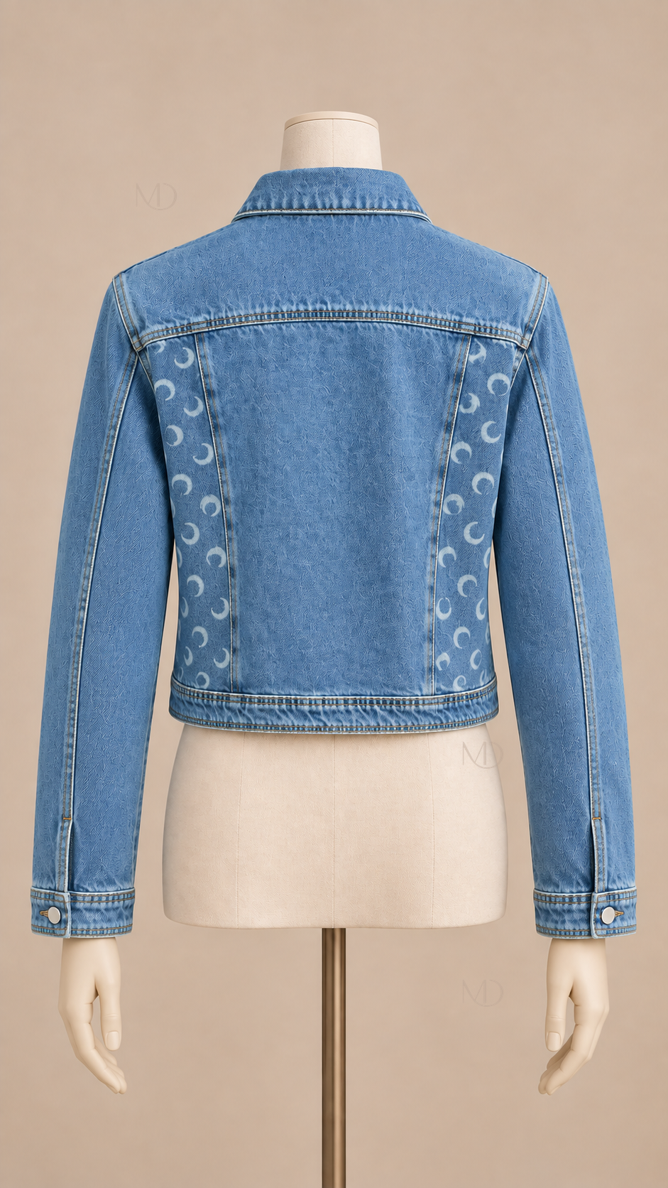 Luna Crescent Denim Jacket — Denim Blue mannequin back