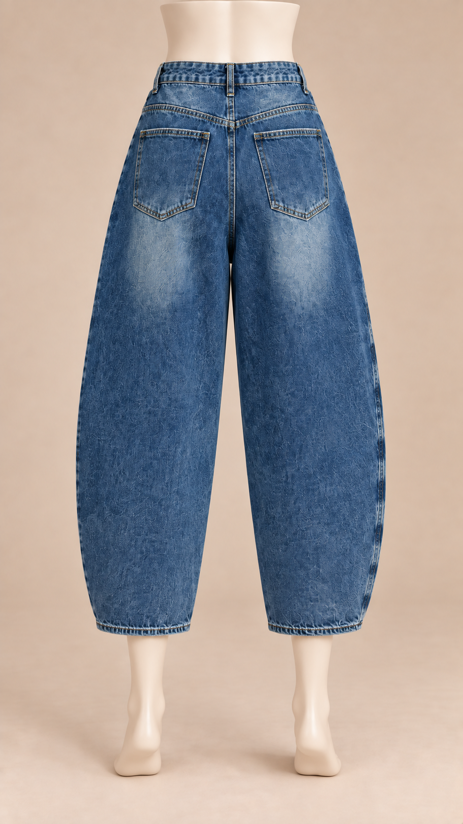 Marlowe Buttoned Barrel Jeans — Denim Blue mannequin back