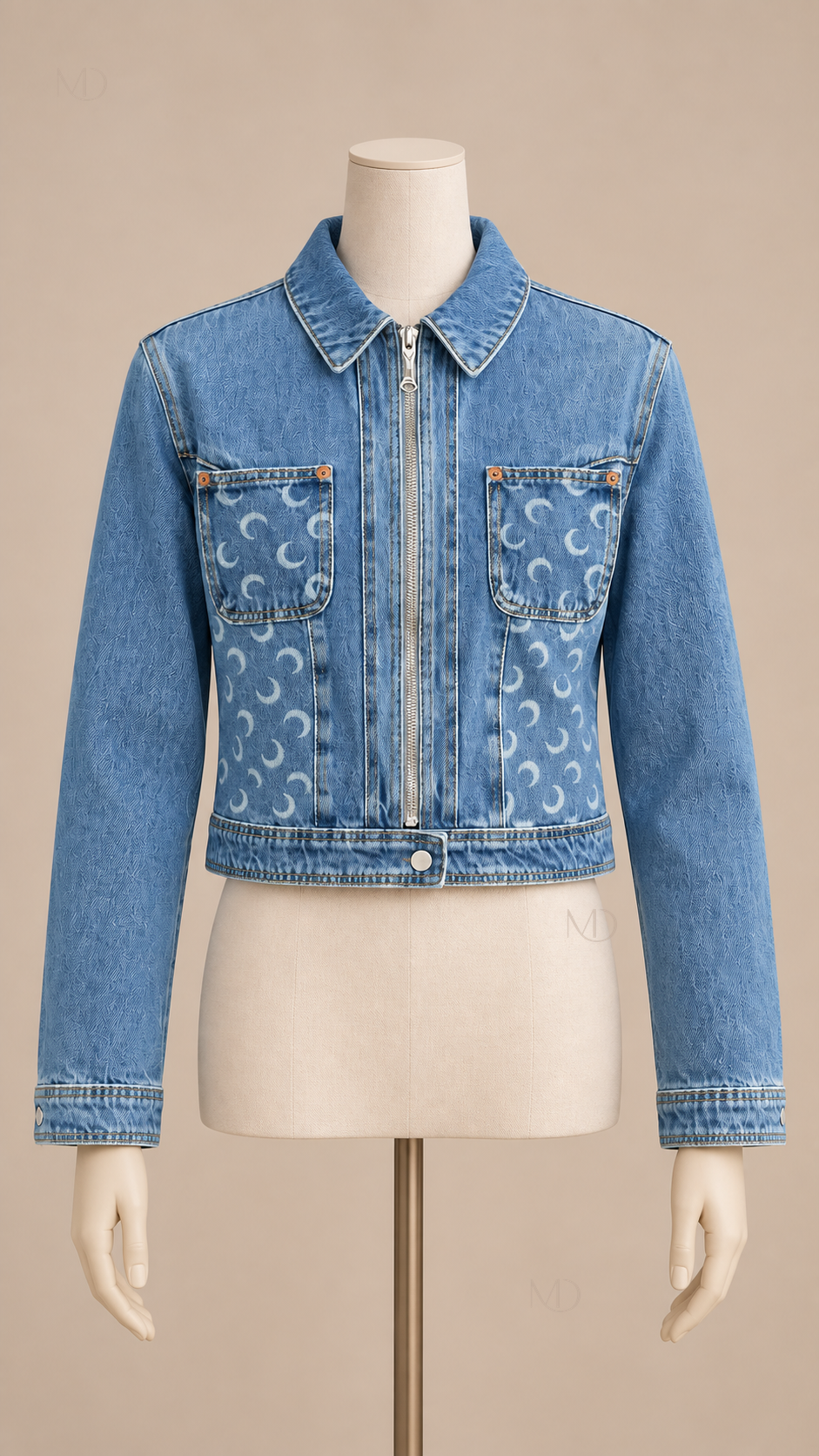 Luna Crescent Denim Jacket — Denim Blue mannequin front