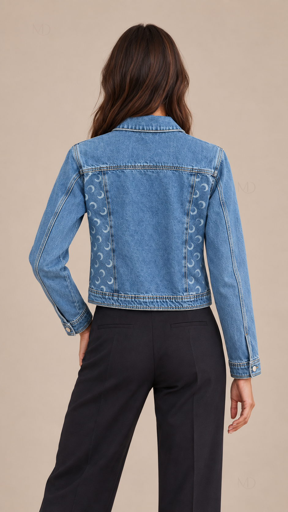 Luna Crescent Denim Jacket — Denim Blue model back