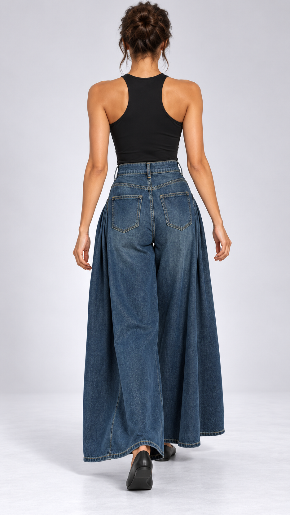 Perdita Side-Pleat Jeans — Denim Blue model back