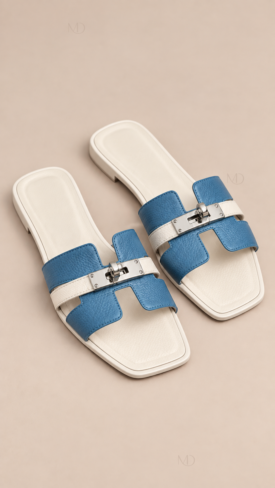 Odette Buckle Flat Slides — Denim Blue product only